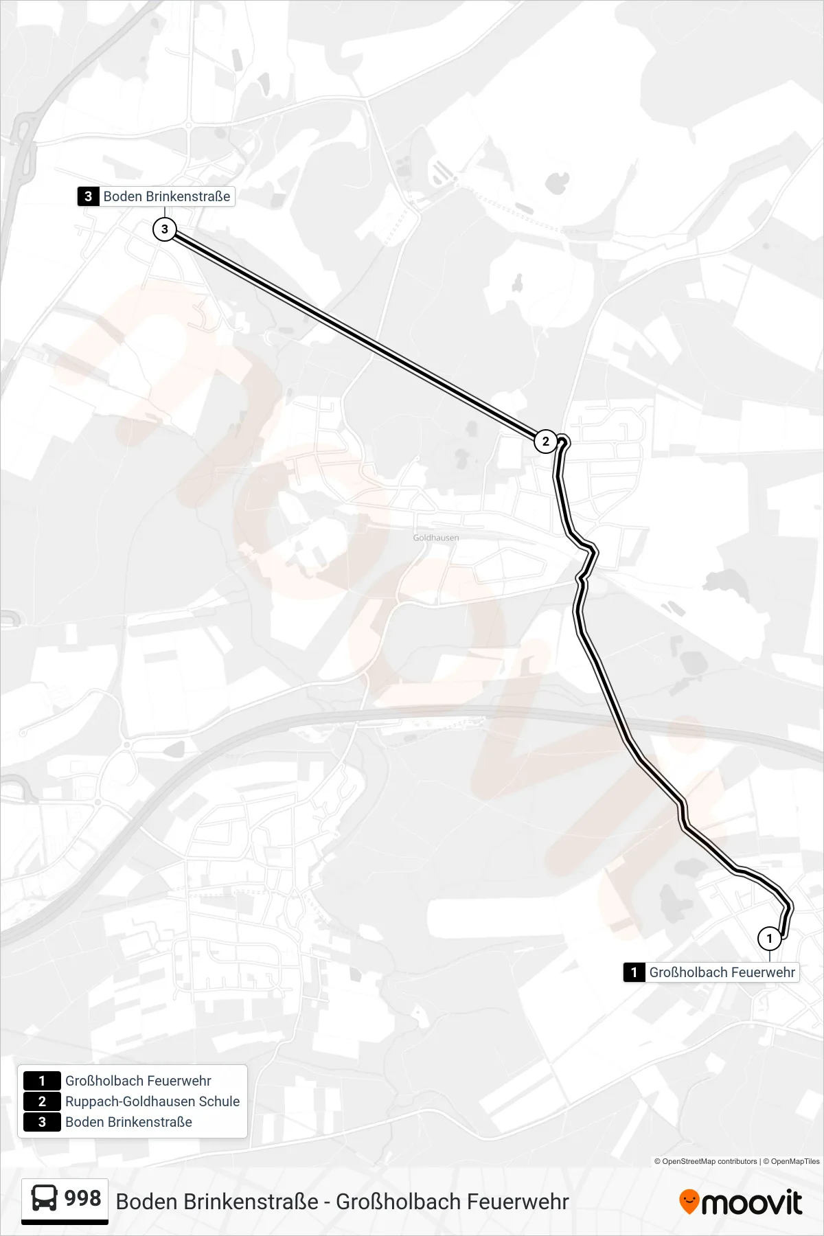 998 bus Line (Boden Brinkenstraße) route and stops on a map