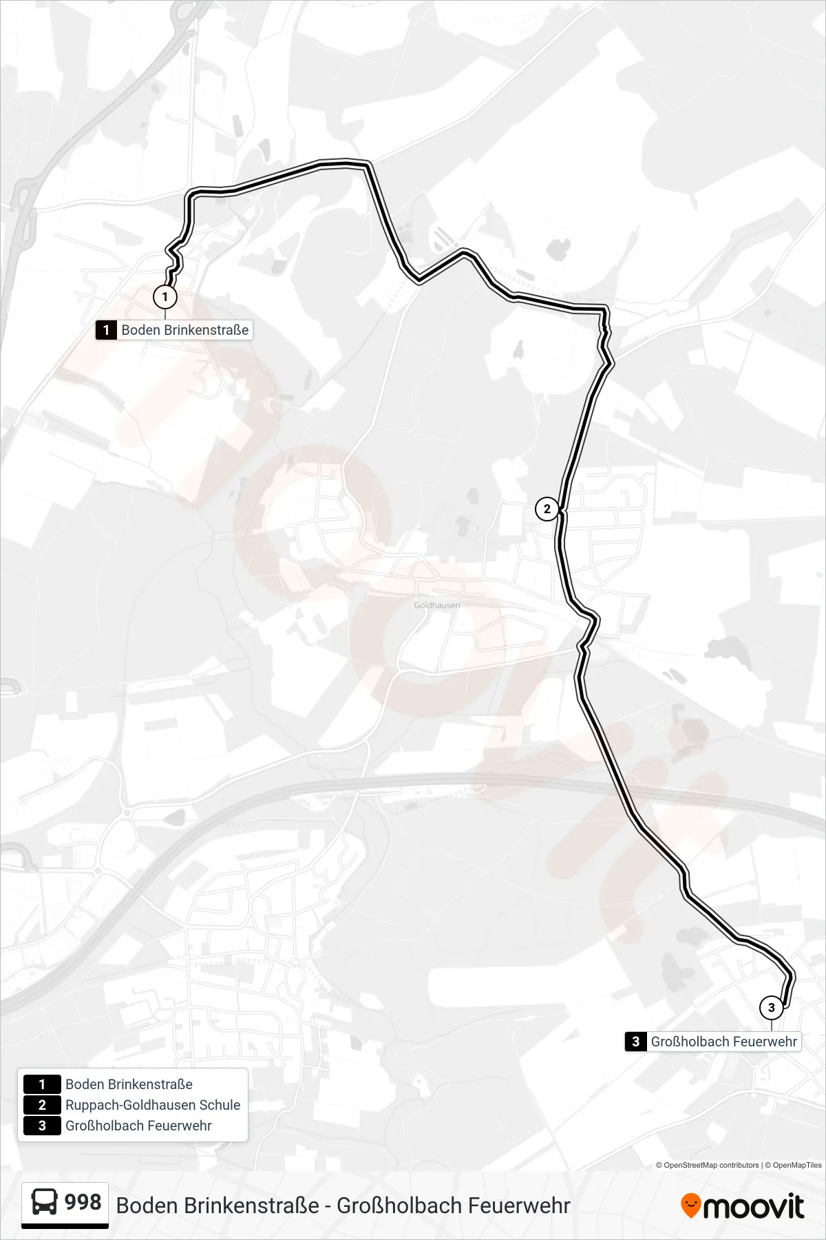 998 bus Line (Großholbach Feuerwehr) route and stops on a map