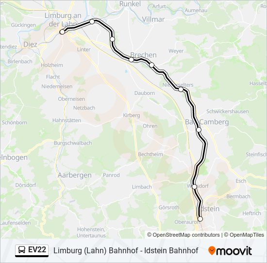 EV22 Bus Line Map