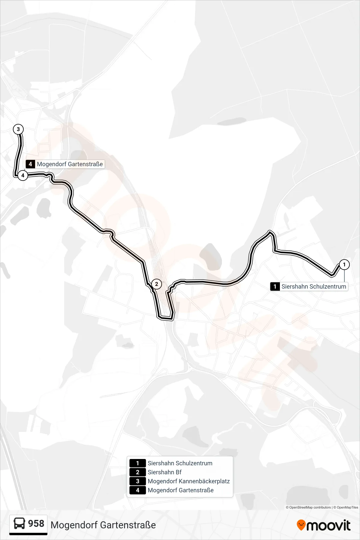 958 bus Line (Mogendorf Gartenstraße) route and stops on a map