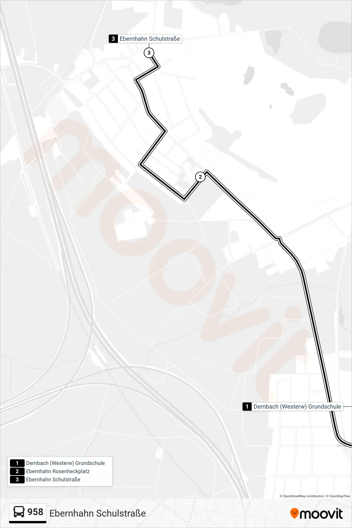 Linie 958 (Bus) Richtung Ebernhahn Schulstraße: Route und Haltestellen auf der Karte