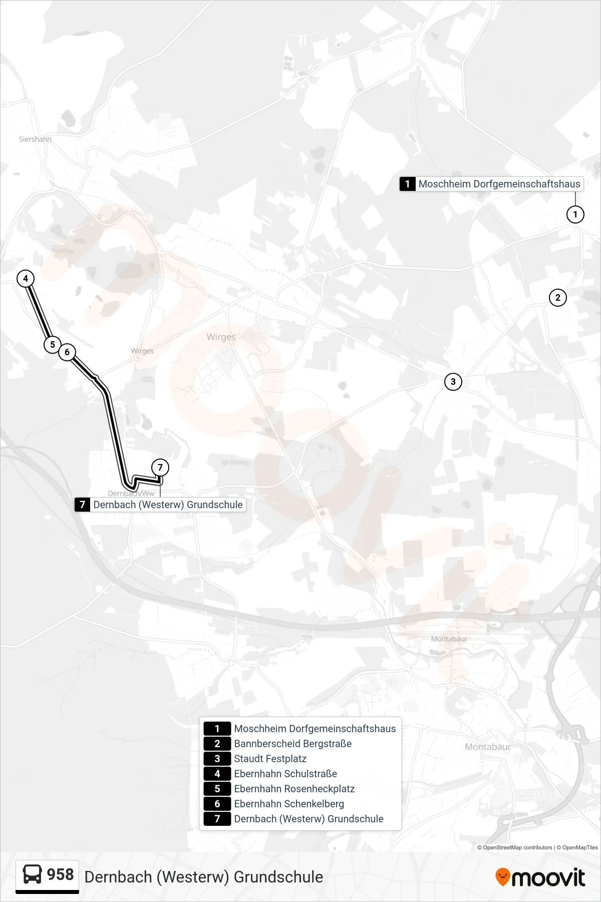 958 bus Line (Dernbach (Westerw) Grundschule) route and stops on a map