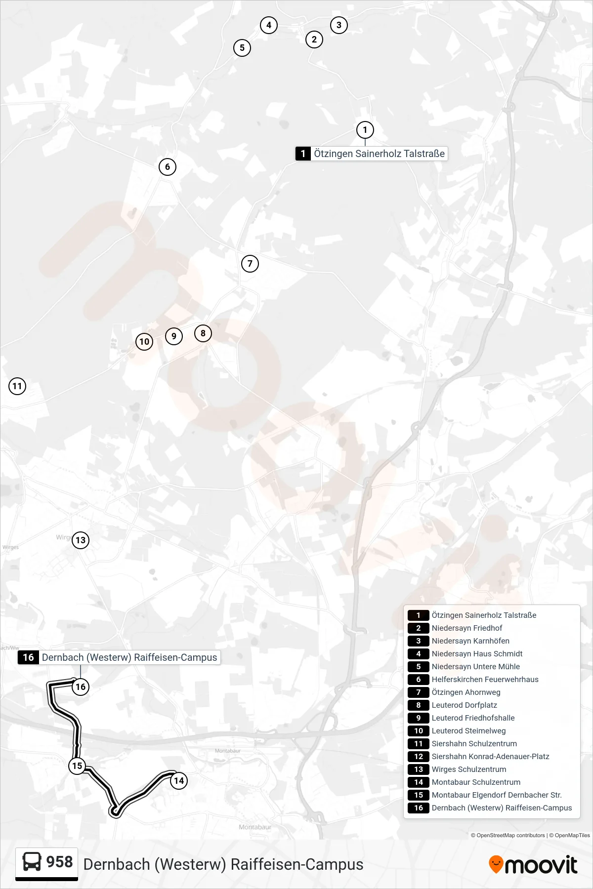 958 bus Line (Dernbach (Westerw) Raiffeisen-Campus) route and stops on a map