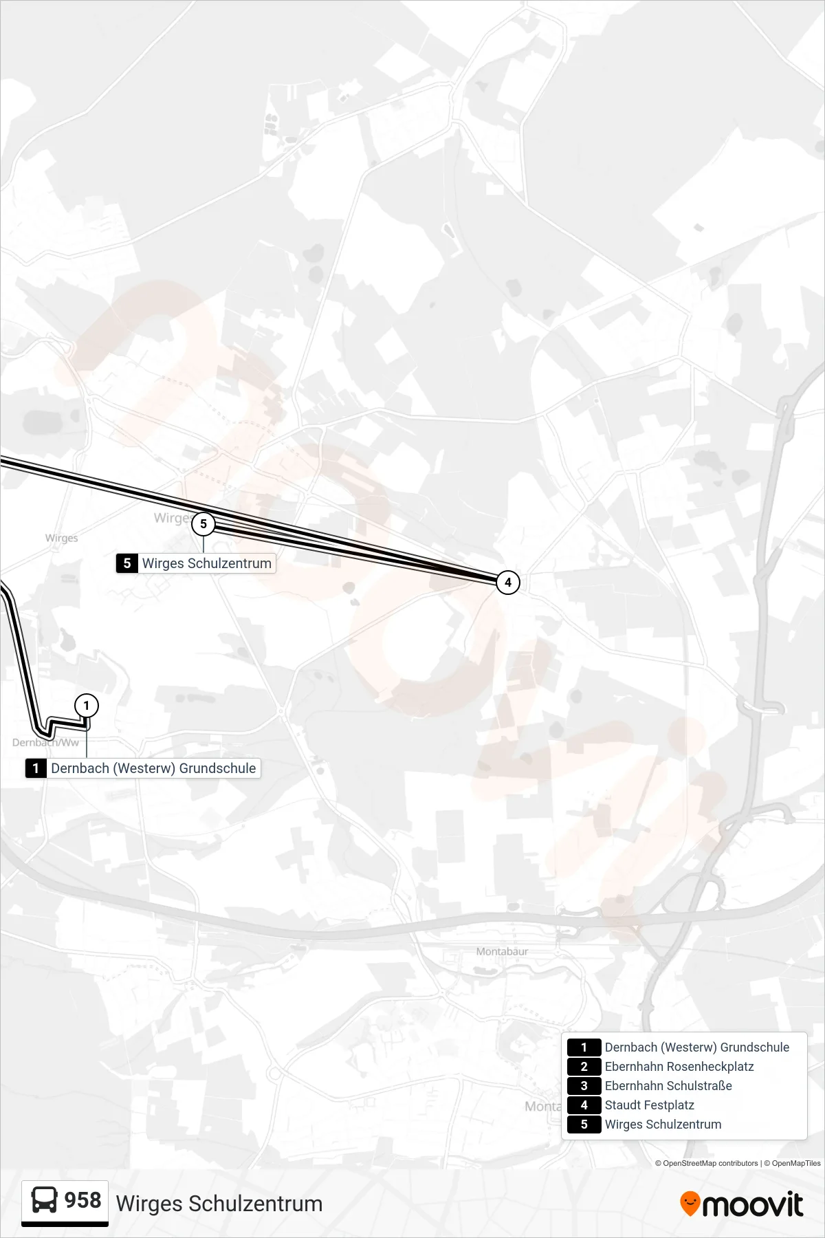 958 bus Line (Wirges Schulzentrum) route and stops on a map