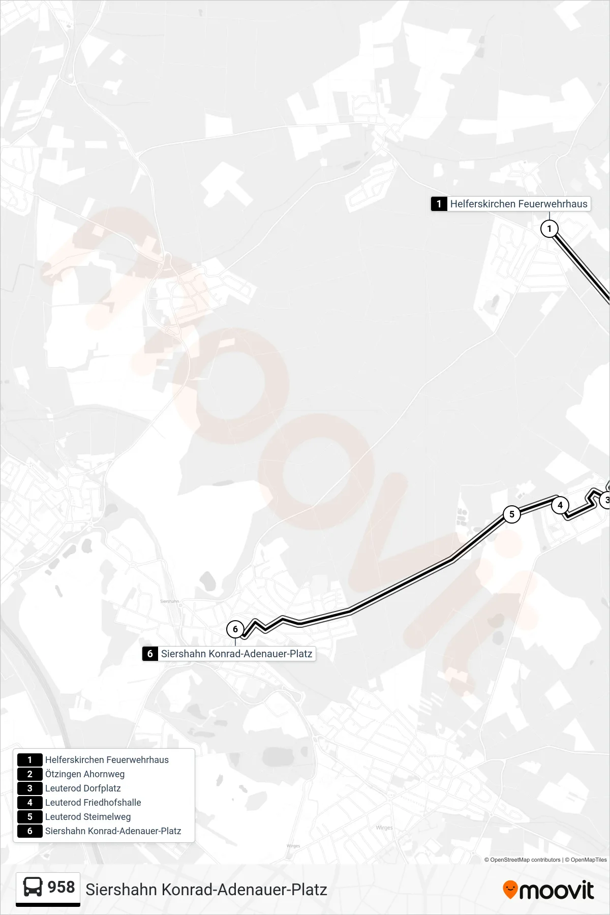 958 bus Line (Siershahn Konrad-Adenauer-Platz) route and stops on a map