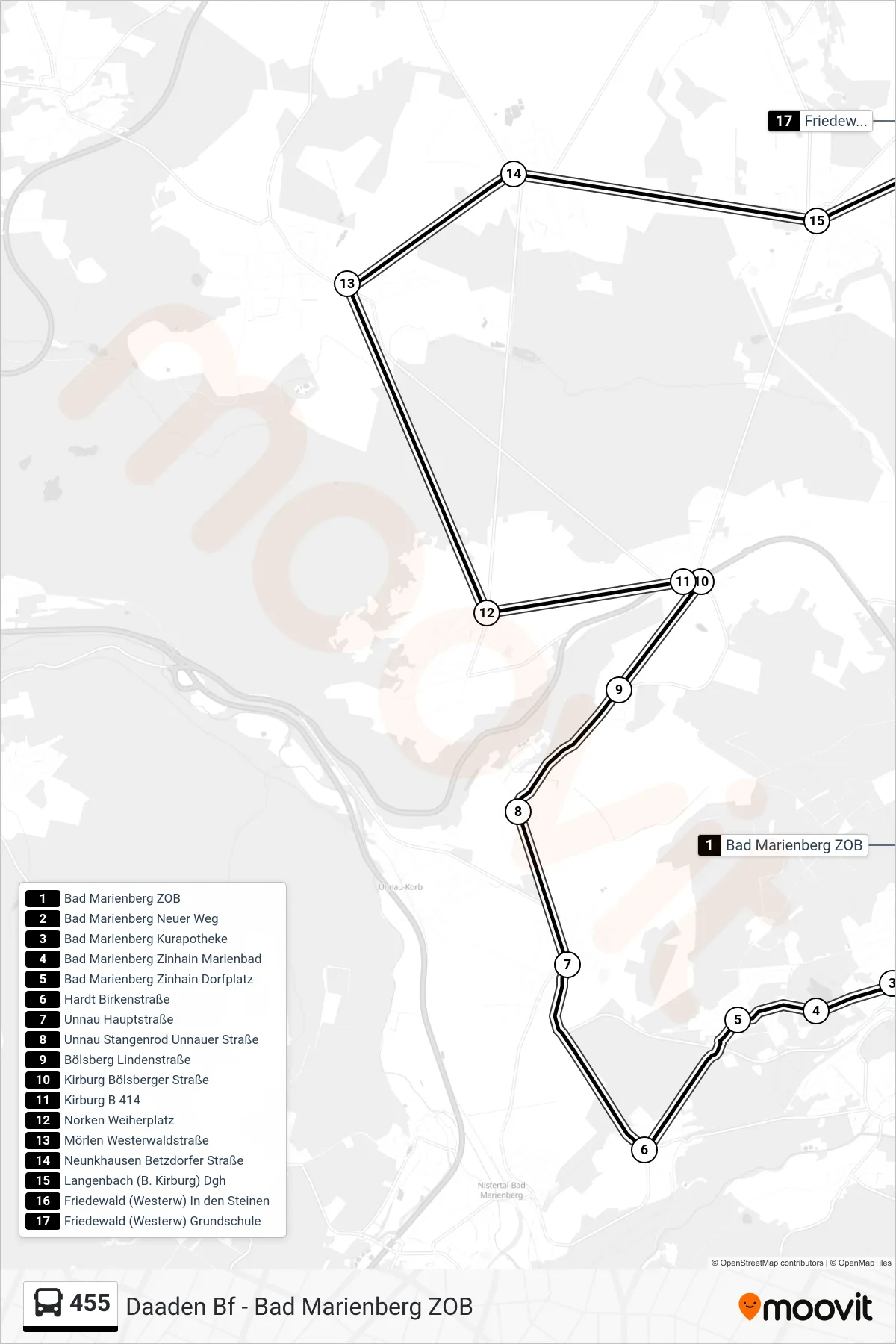 455 bus Line (Friedewald (Westerw) Grundschule) route and stops on a map