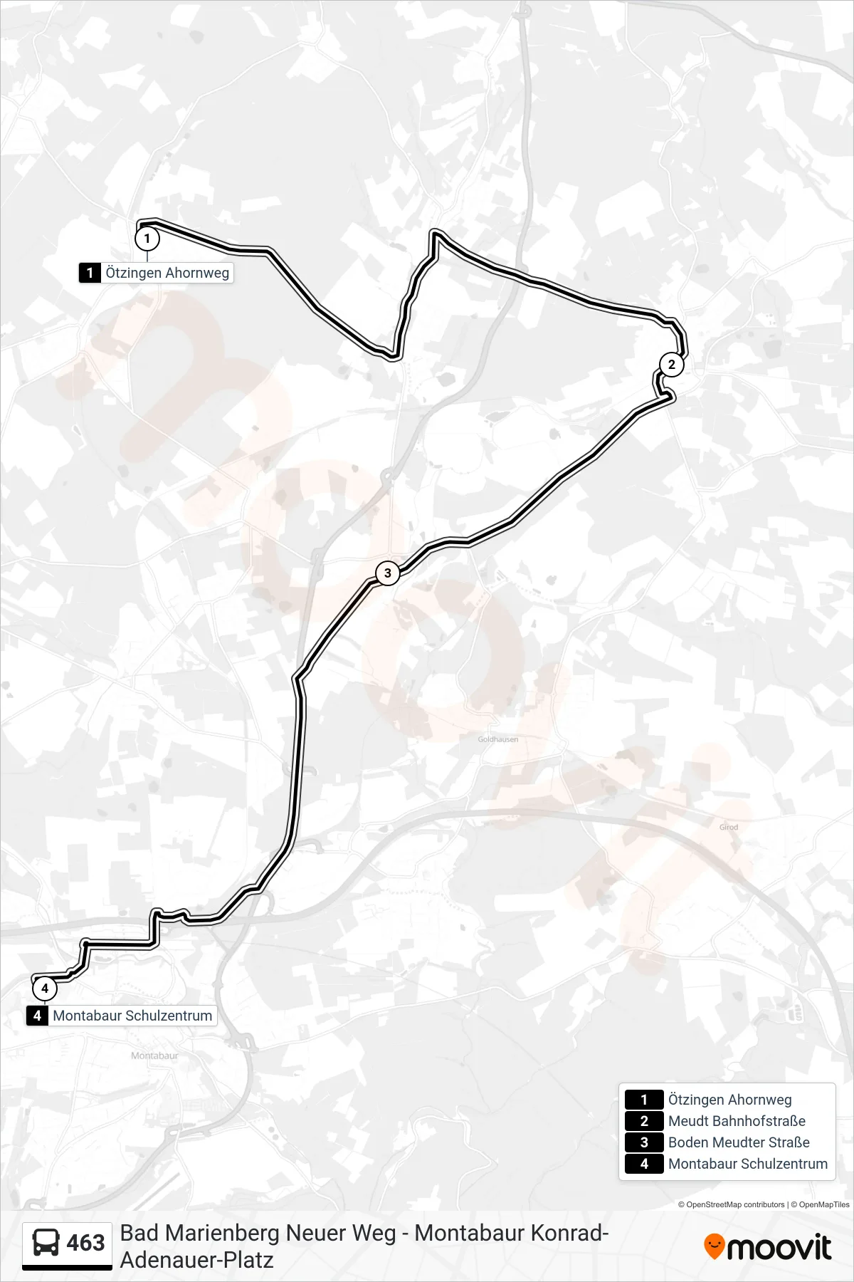 463 bus Line (Montabaur Schulzentrum) route and stops on a map