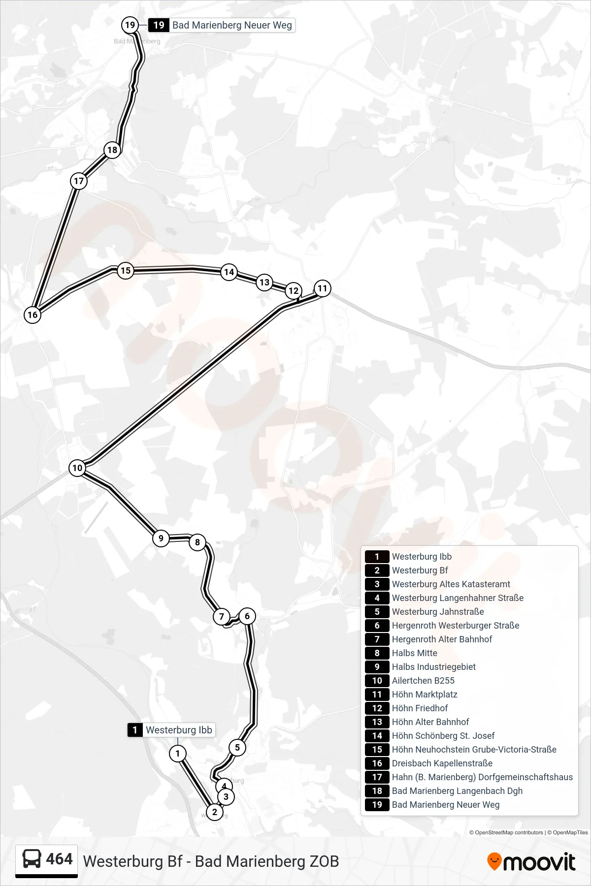 Linie 464 (Bus) Richtung Bad Marienberg Neuer Weg: Route und Haltestellen auf der Karte