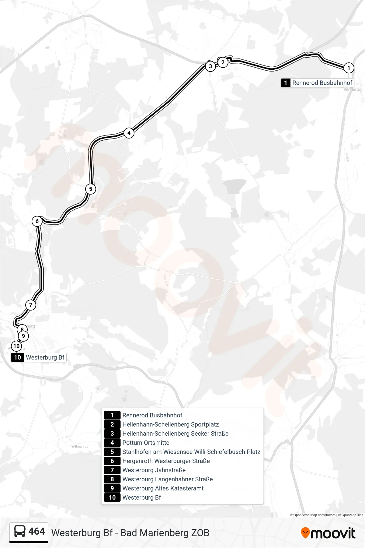 Linie 464 (Bus) Richtung Westerburg Bf: Route und Haltestellen auf der Karte