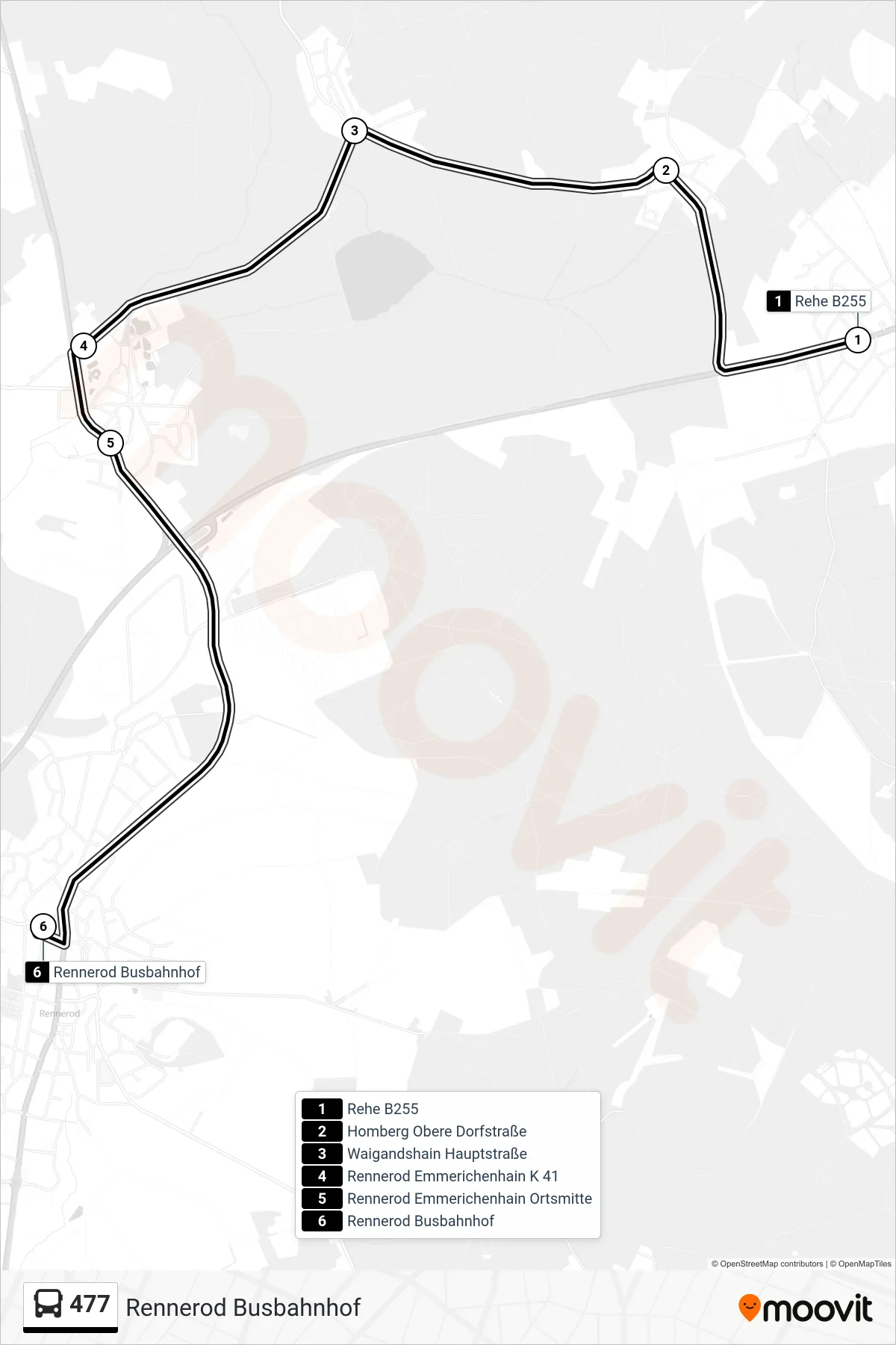 Linie 477 (Bus) Richtung Rennerod Busbahnhof: Route und Haltestellen auf der Karte