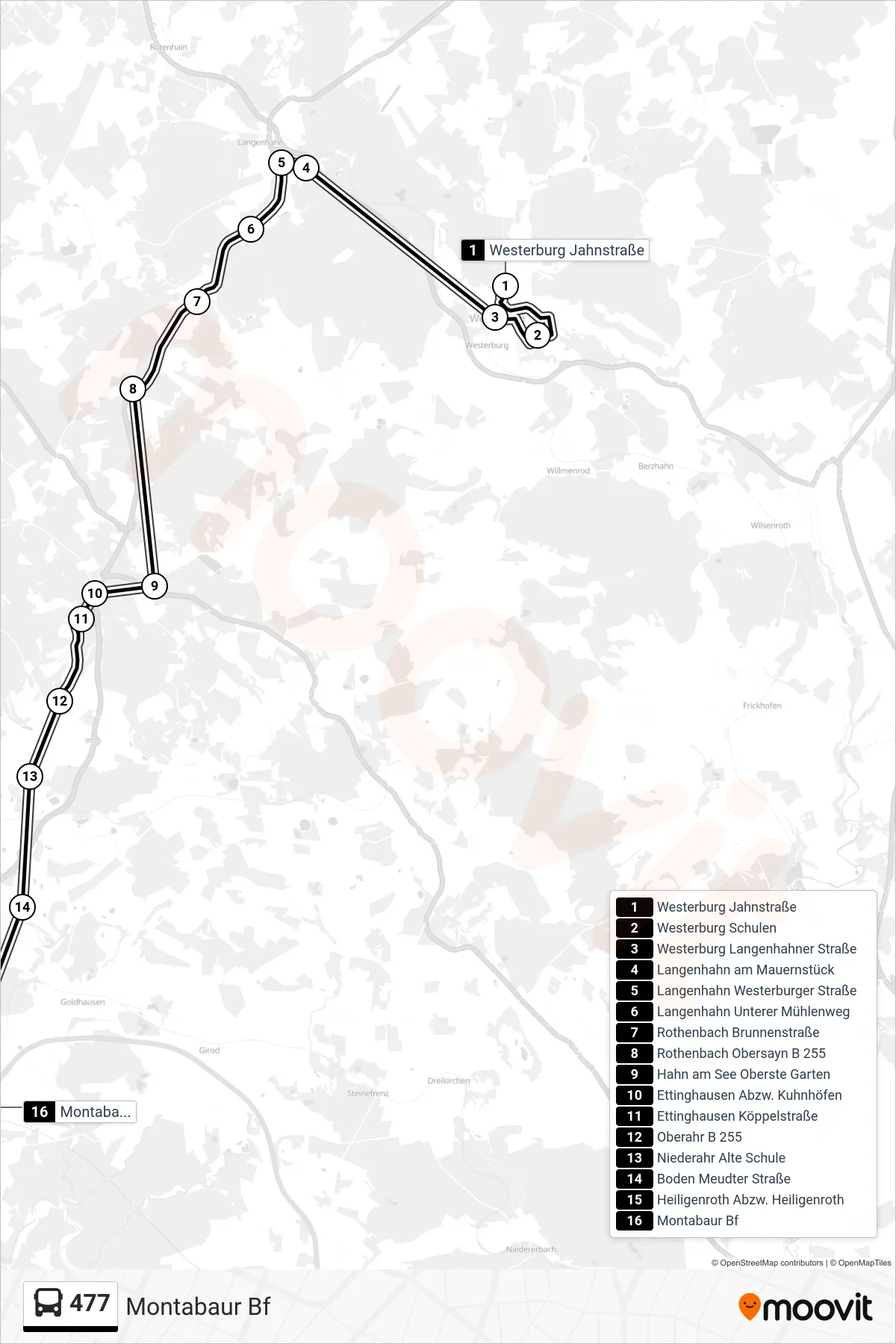 Linie 477 (Bus) Richtung Montabaur Bf: Route und Haltestellen auf der Karte