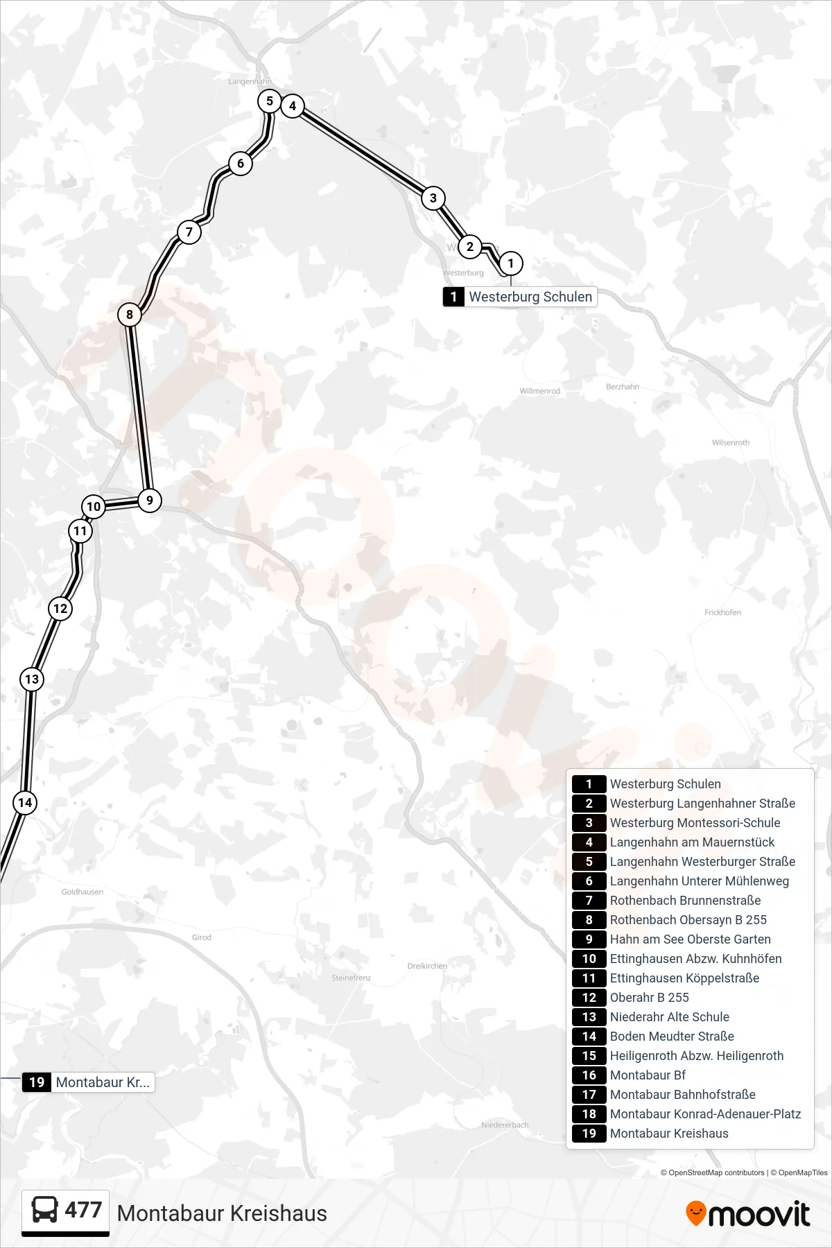 Linie 477 (Bus) Richtung Montabaur Kreishaus: Route und Haltestellen auf der Karte
