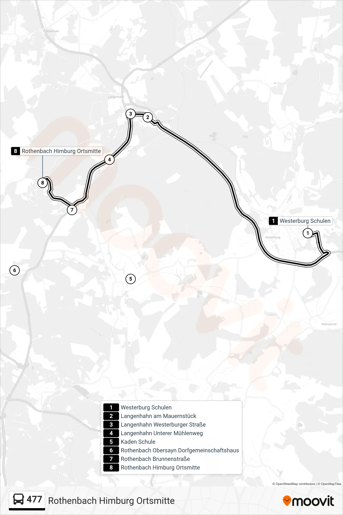 477 bus Line (Rothenbach Himburg Ortsmitte) route and stops on a map