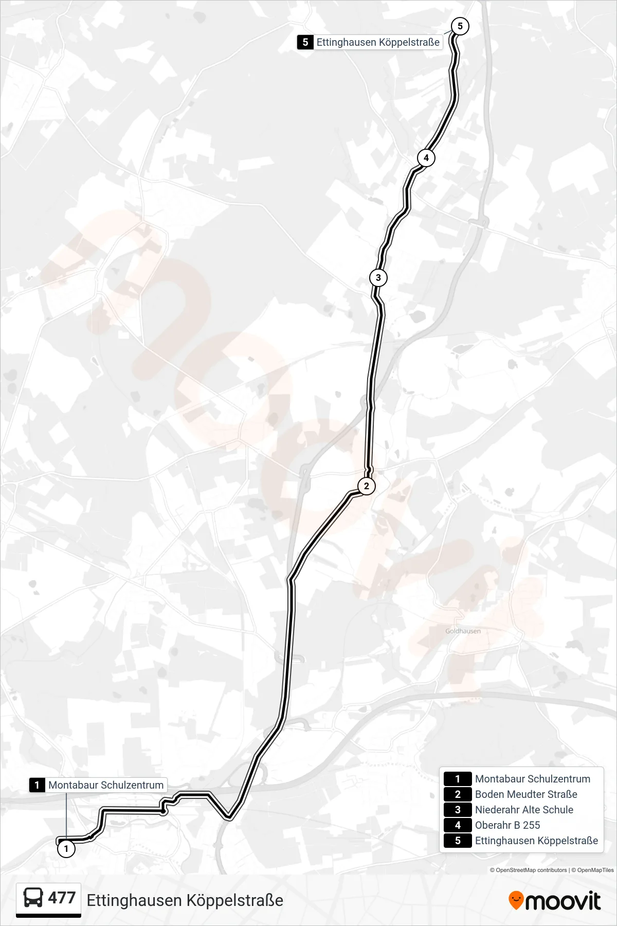 Linie 477 (Bus) Richtung Ettinghausen Köppelstraße: Route und Haltestellen auf der Karte