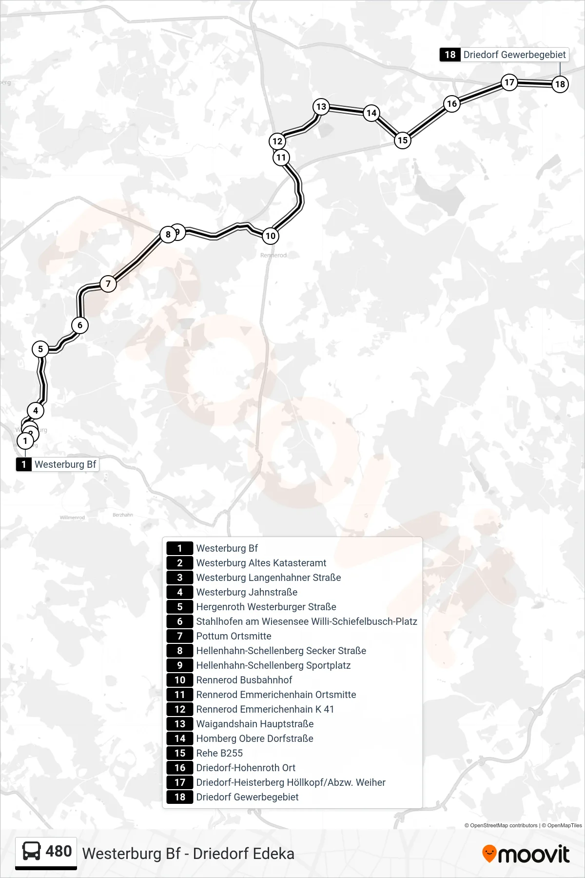 480 bus Line (Driedorf Gewerbegebiet) route and stops on a map