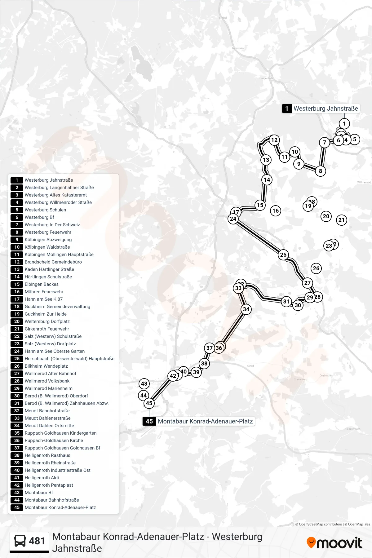 Linie 481 (Bus) Richtung Montabaur Konrad-Adenauer-Platz: Route und Haltestellen auf der Karte