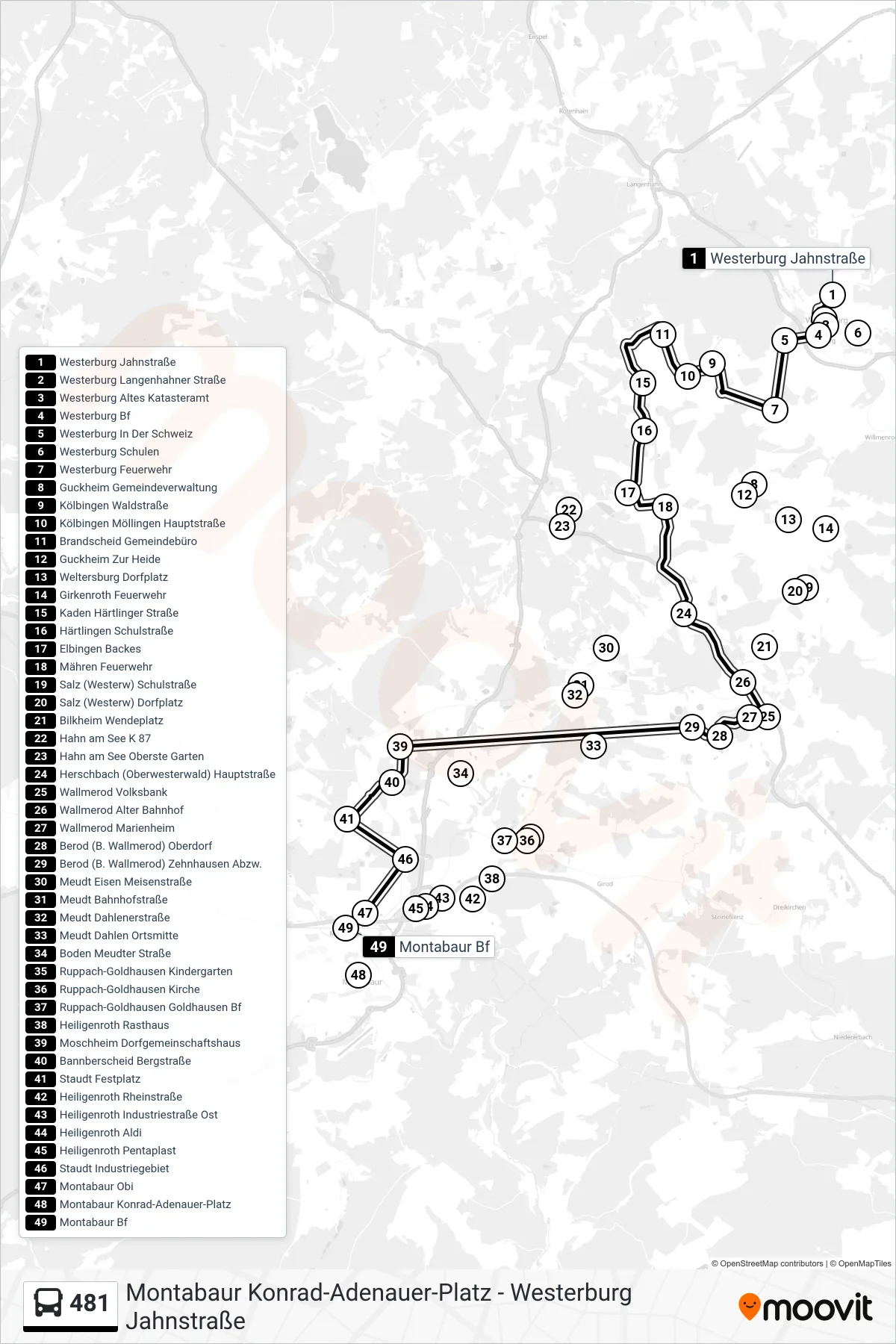Linie 481 (Bus) Richtung Montabaur Bf: Route und Haltestellen auf der Karte