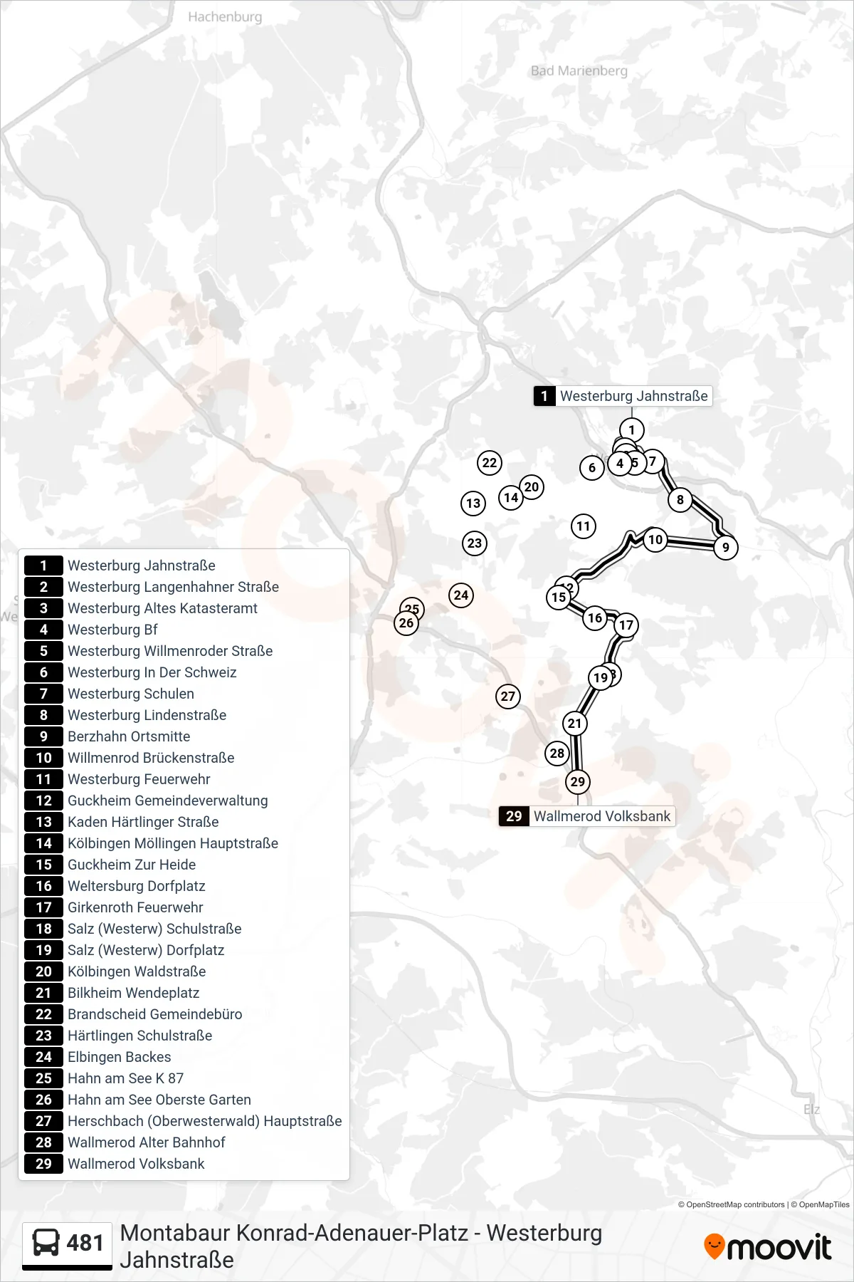481 bus Line (Wallmerod Volksbank) route and stops on a map