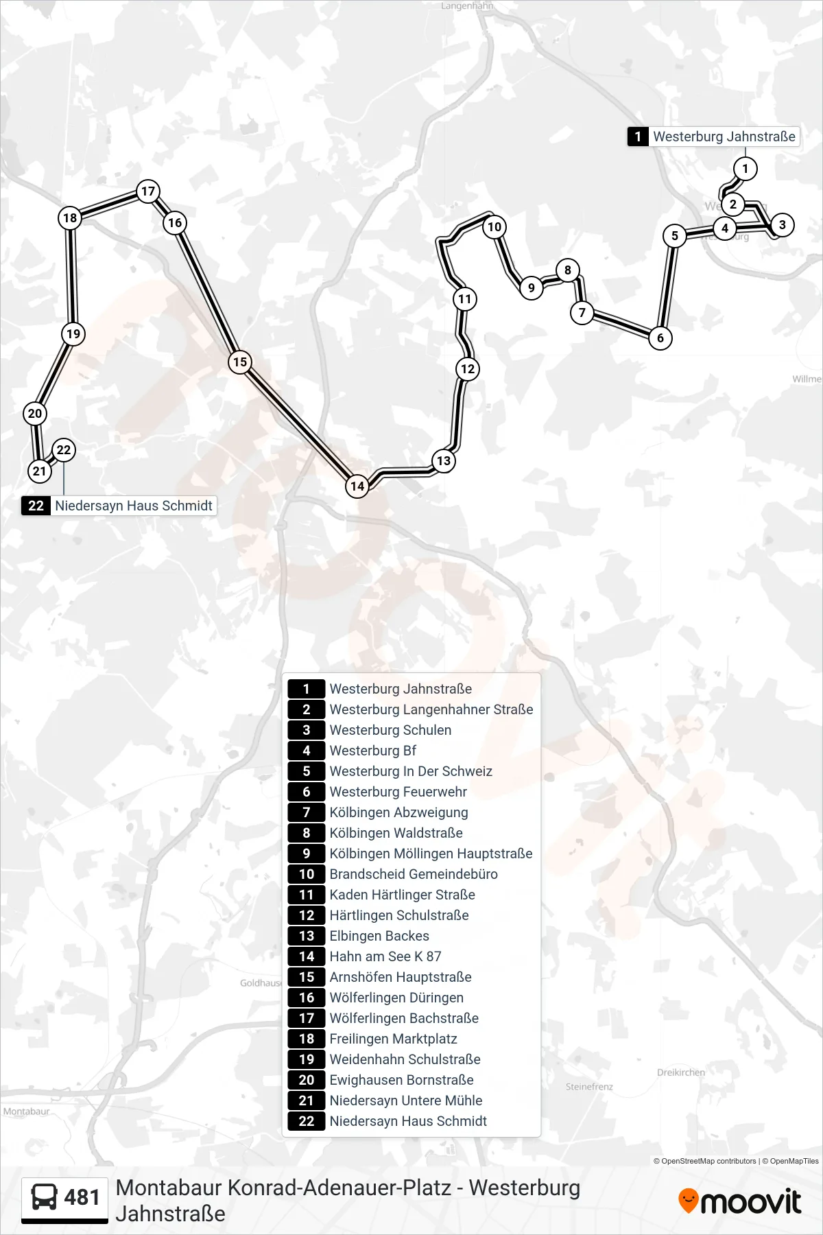 481 bus Line (Niedersayn Haus Schmidt) route and stops on a map