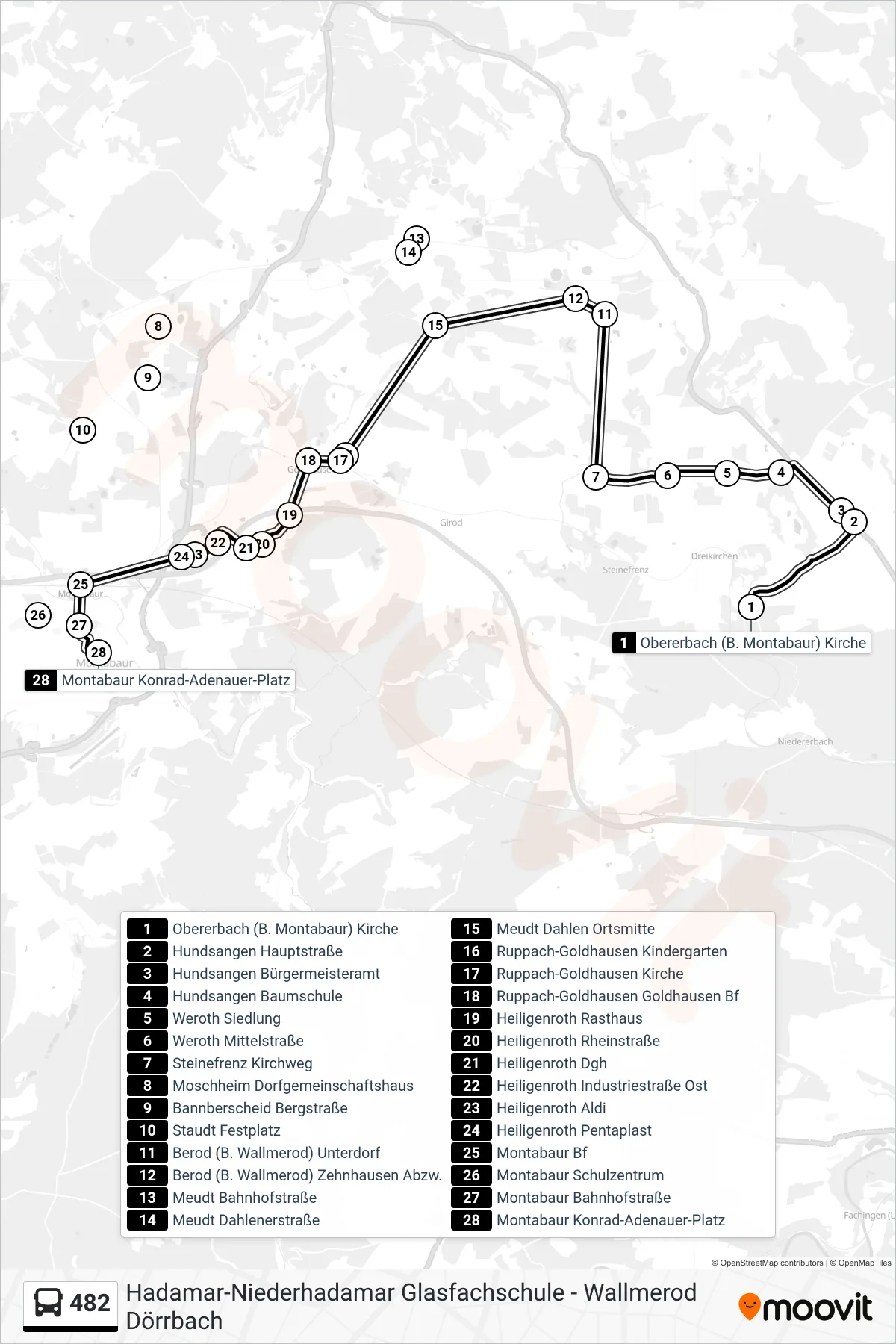 Linie 482 (Bus) Richtung Montabaur Konrad-Adenauer-Platz: Route und Haltestellen auf der Karte