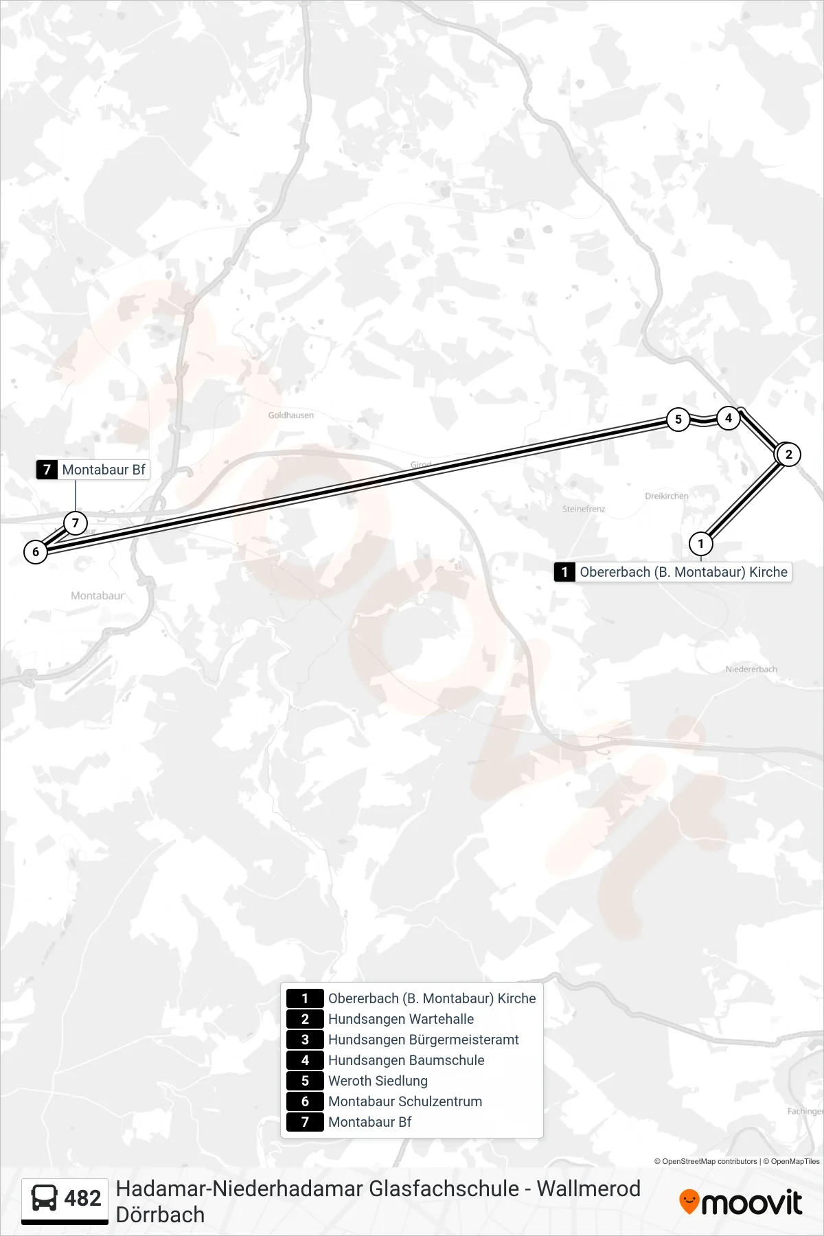 482 bus Line (Montabaur Bf) route and stops on a map