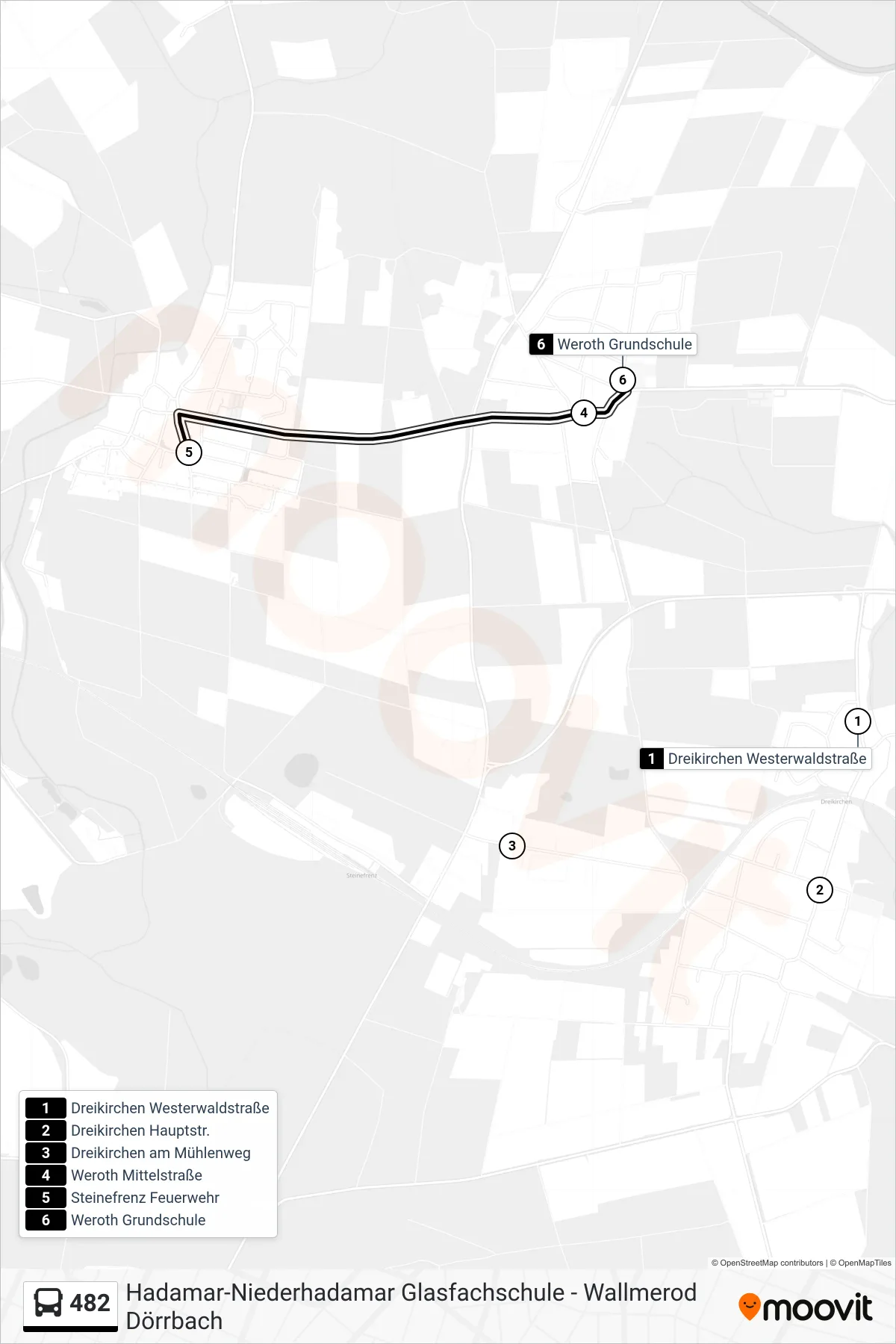 482 bus Line (Weroth Grundschule) route and stops on a map