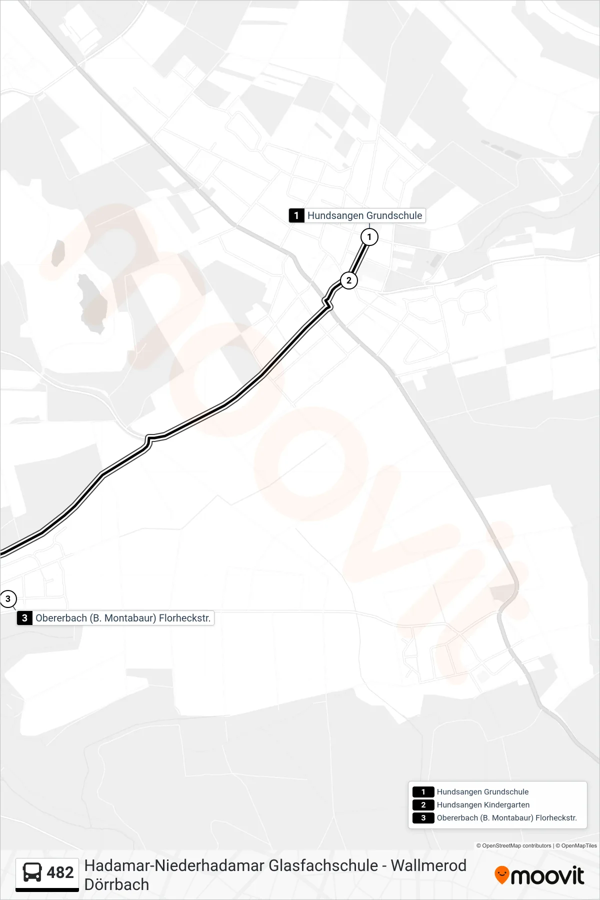 482 bus Line (Obererbach (B. Montabaur) Florheckstr.) route and stops on a map