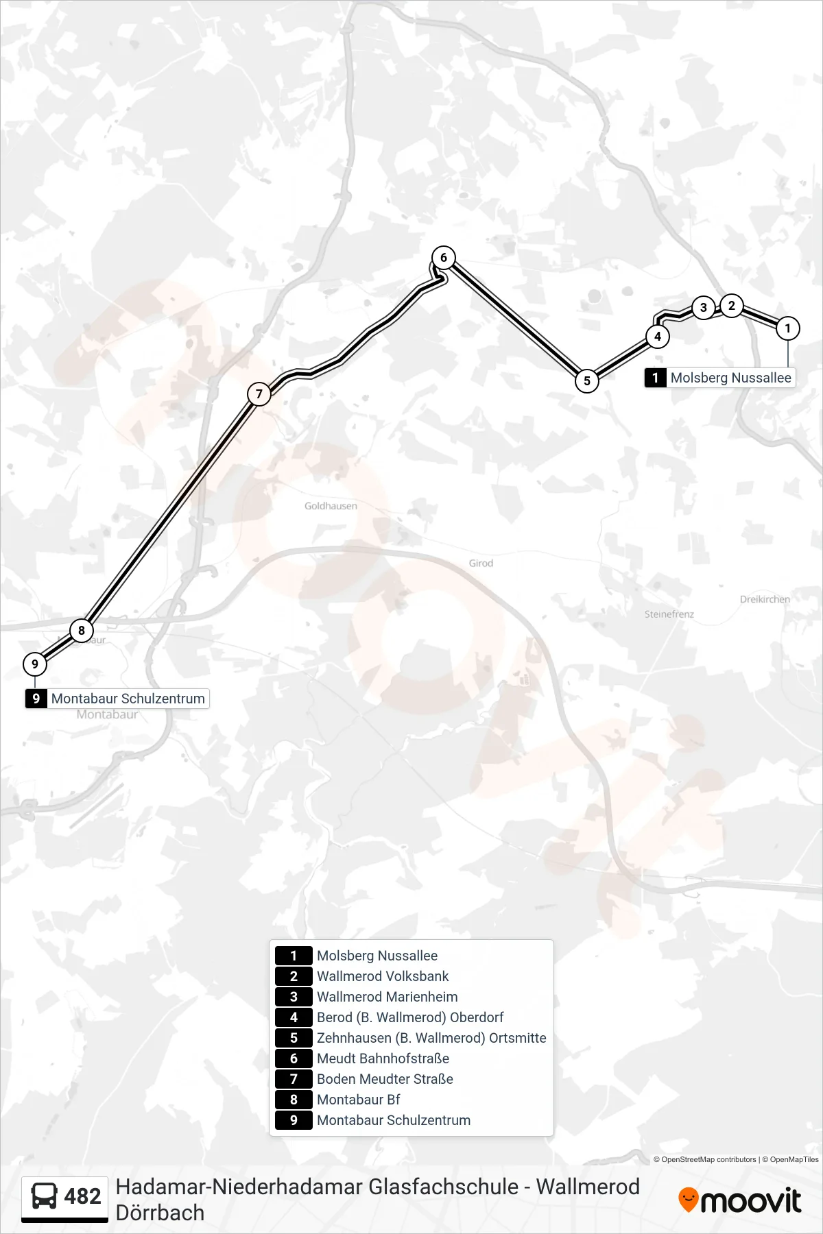 Linie 482 (Bus) Richtung Montabaur Schulzentrum: Route und Haltestellen auf der Karte