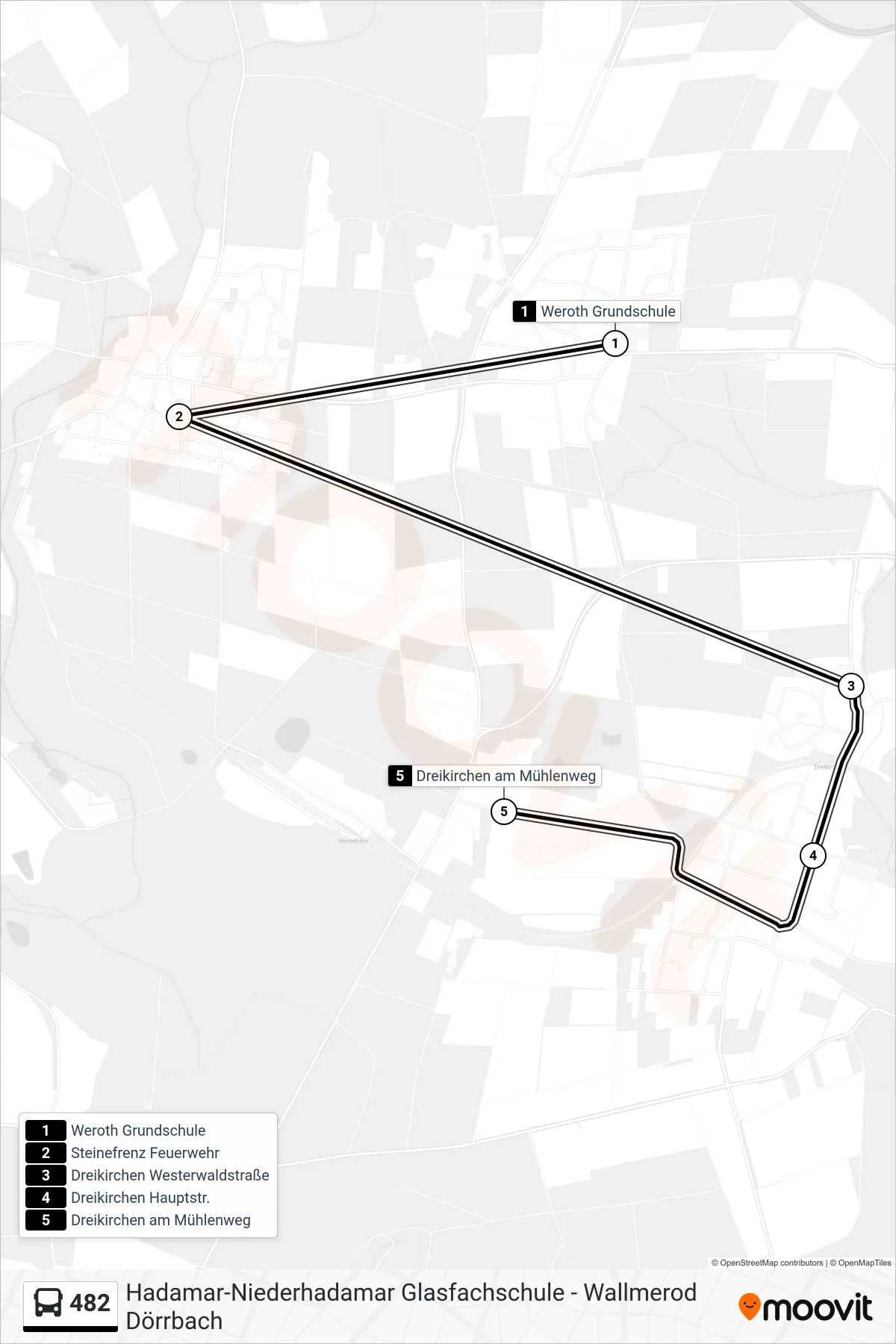 Linie 482 (Bus) Richtung Dreikirchen am Mühlenweg: Route und Haltestellen auf der Karte
