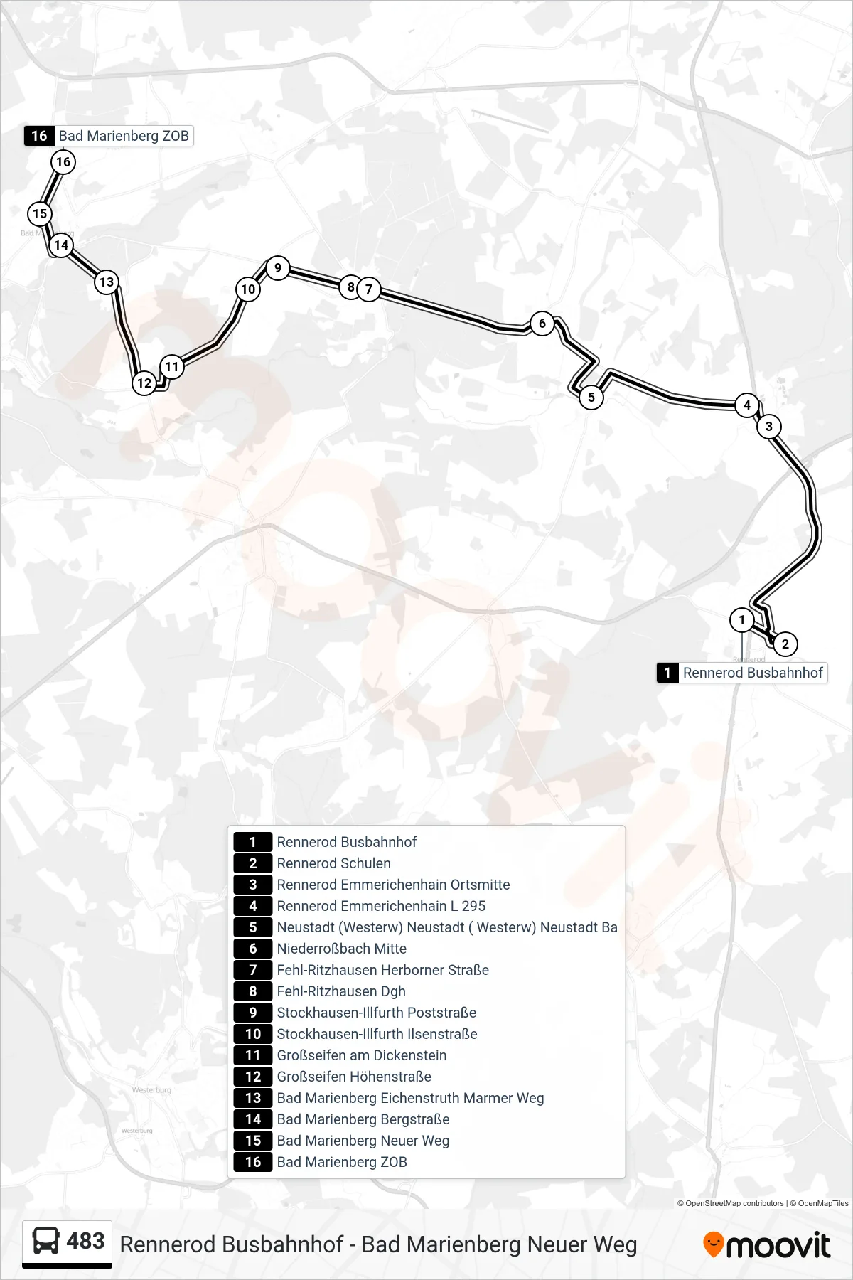 Linie 483 (Bus) Richtung Bad Marienberg ZOB: Route und Haltestellen auf der Karte
