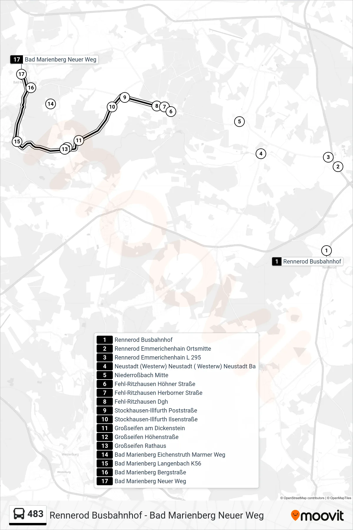 483 bus Line (Bad Marienberg Neuer Weg) route and stops on a map
