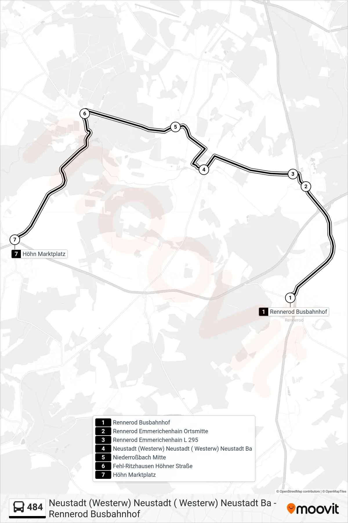 484 bus Line (Höhn Marktplatz) route and stops on a map