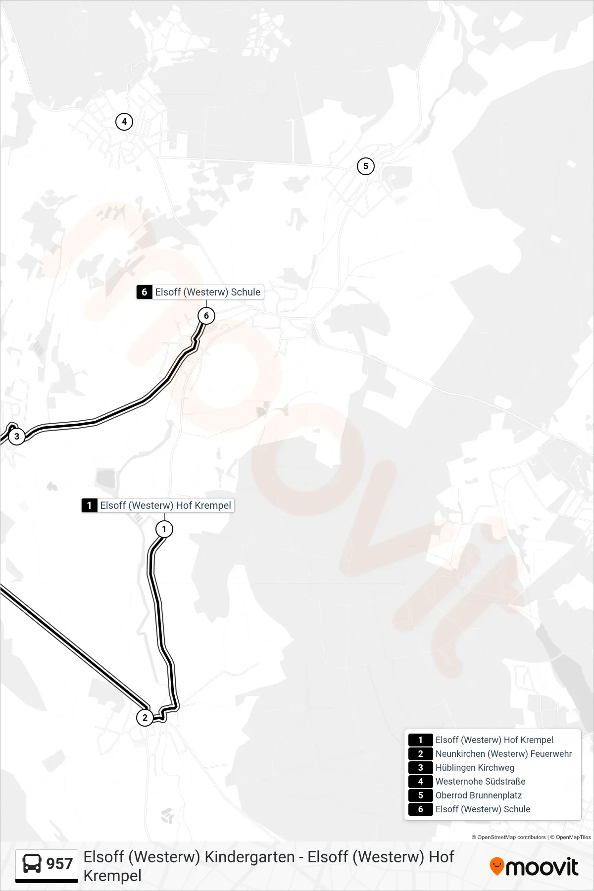 957 bus Line (Elsoff (Westerw) Schule) route and stops on a map