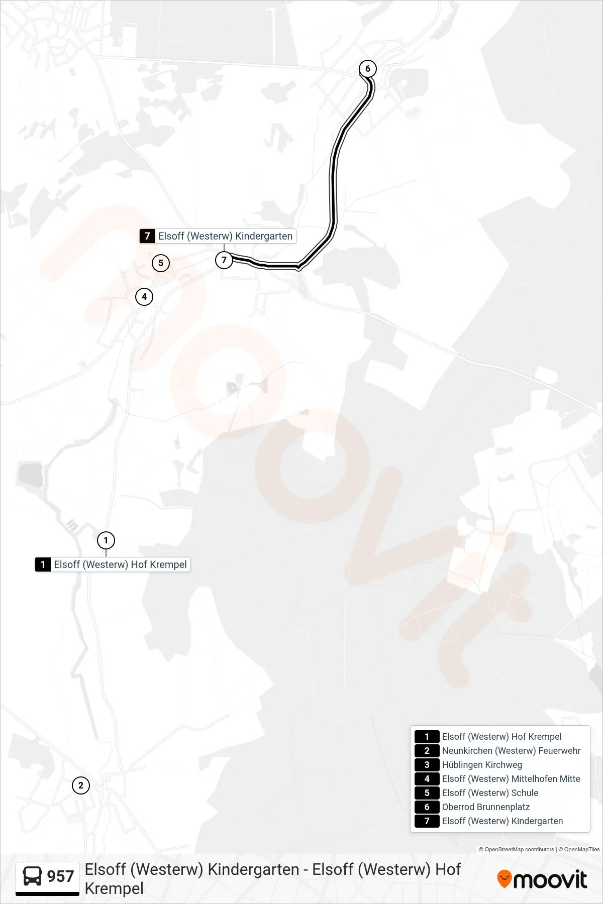 Linie 957 (Bus) Richtung Elsoff (Westerw) Kindergarten: Route und Haltestellen auf der Karte