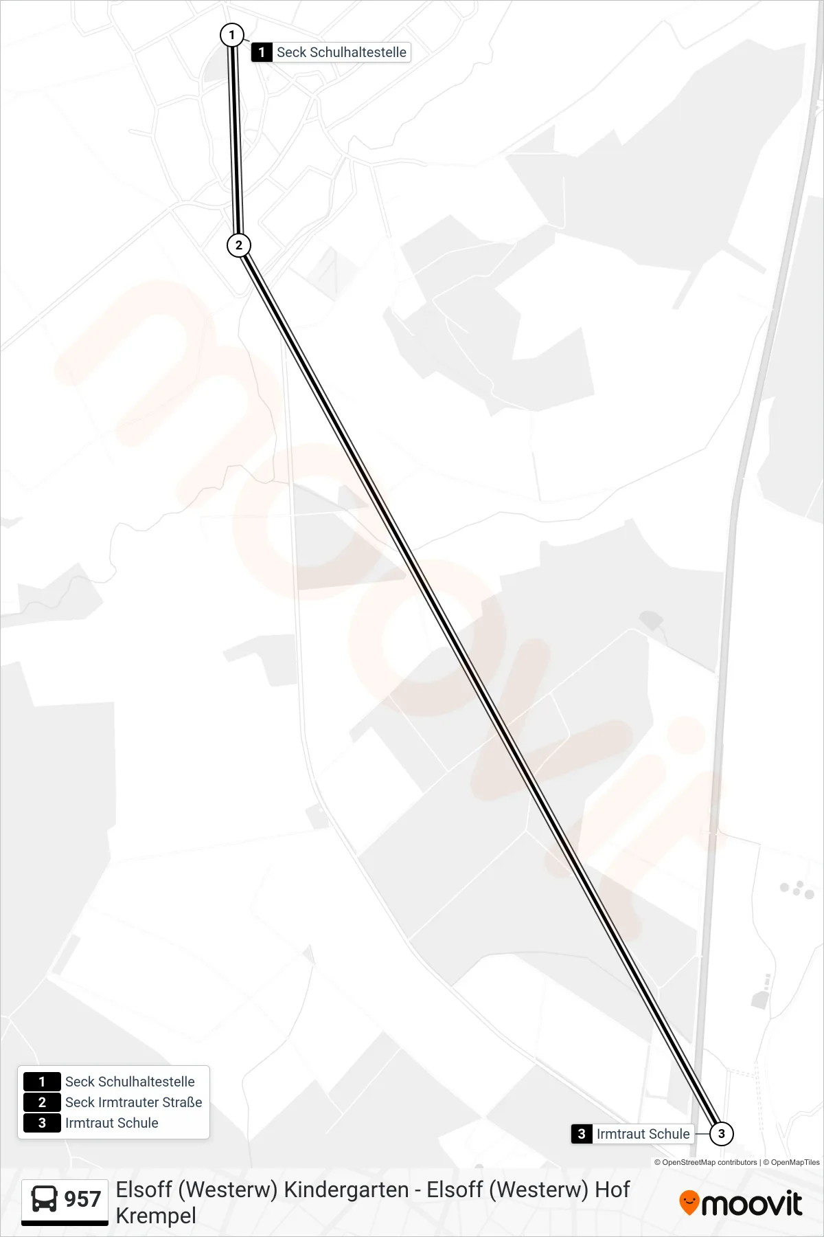 957 bus Line (Irmtraut Schule) route and stops on a map