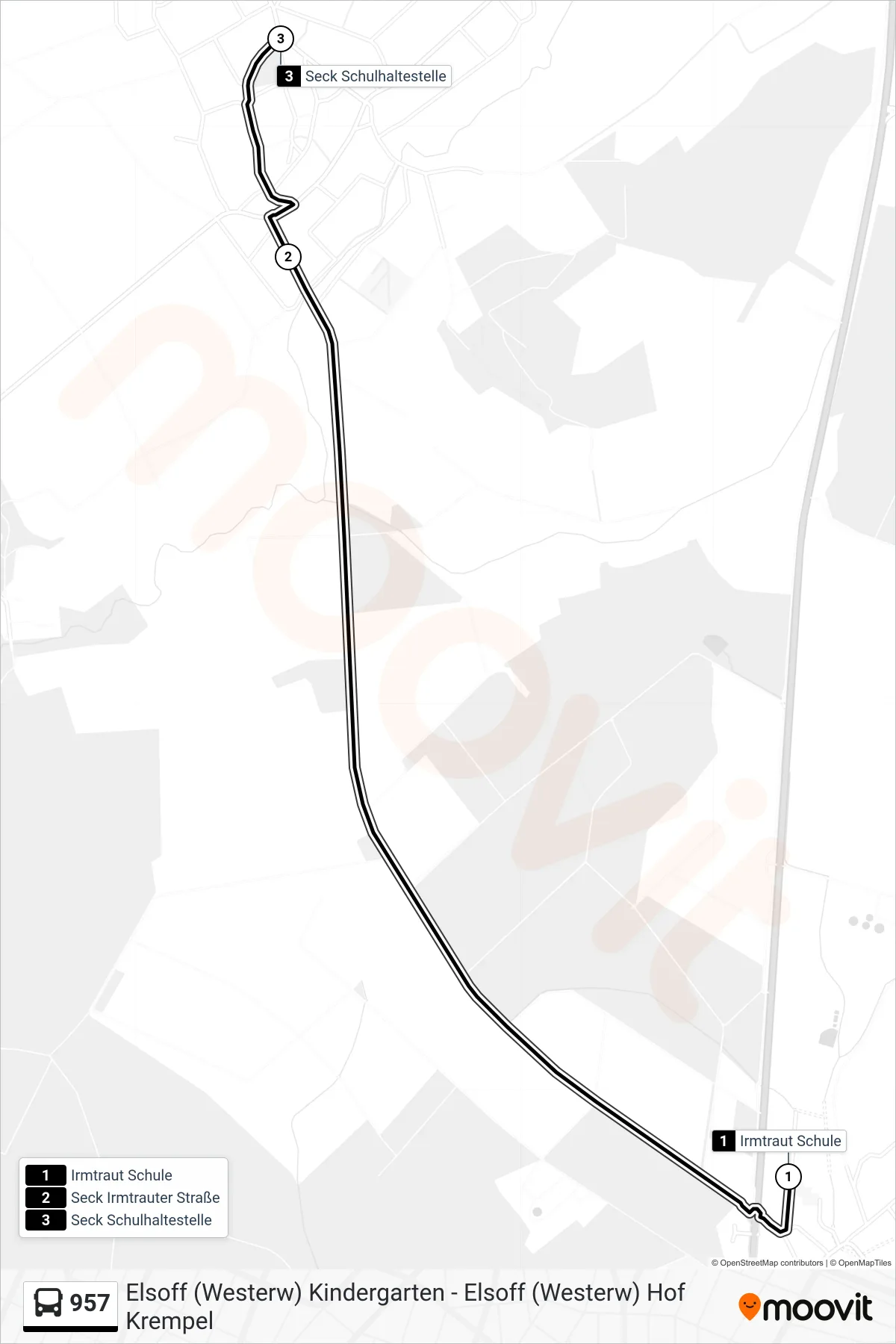 957 bus Line (Seck Schulhaltestelle) route and stops on a map