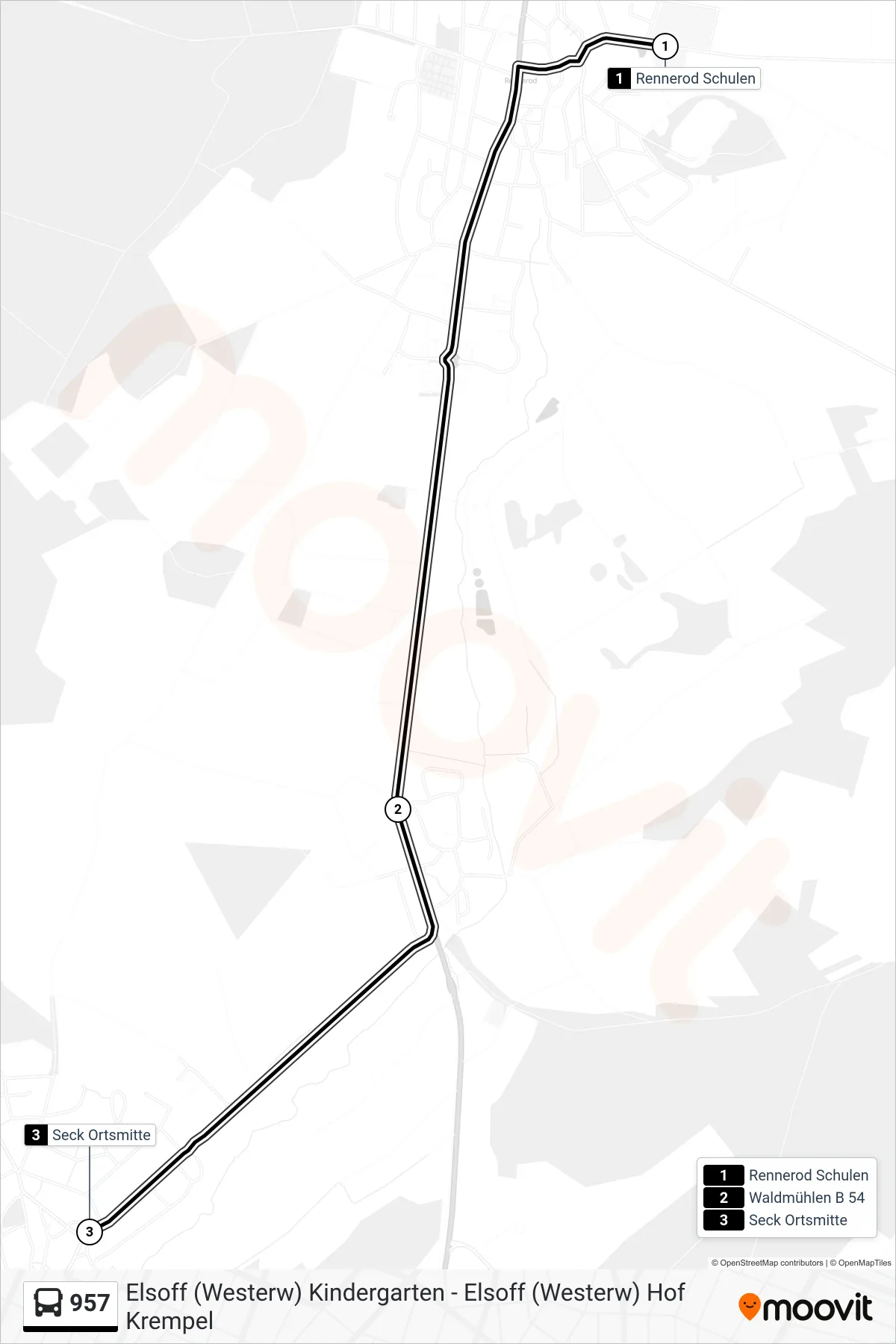 957 bus Line (Seck Ortsmitte) route and stops on a map