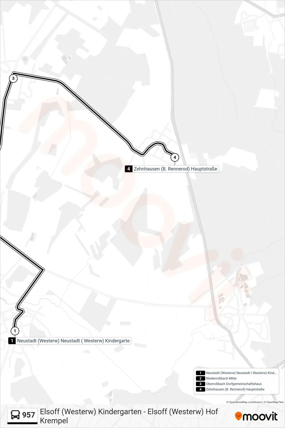 957 bus Line (Zehnhausen (B. Rennerod) Hauptstraße) route and stops on a map