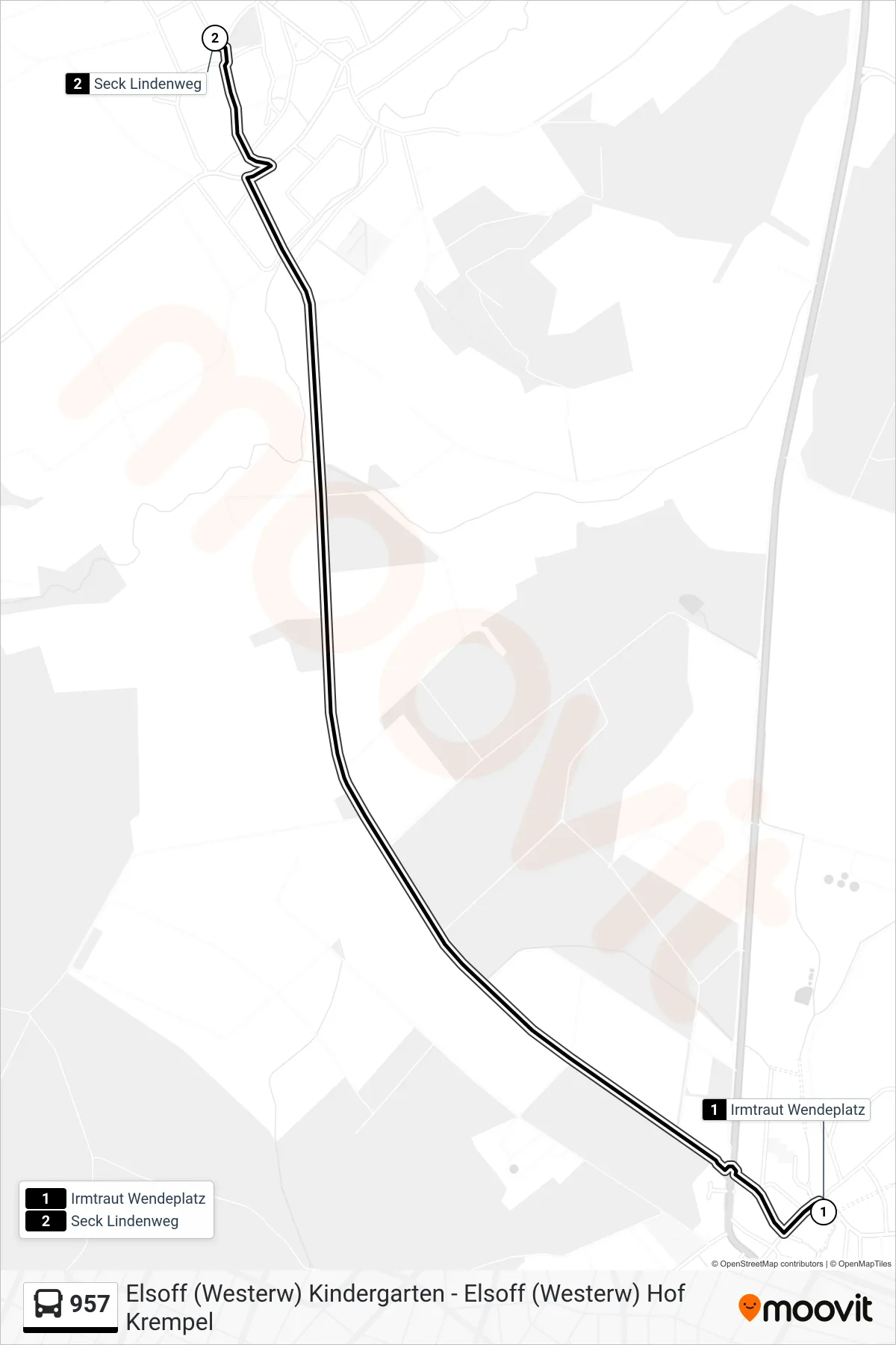 957 bus Line (Seck Lindenweg) route and stops on a map