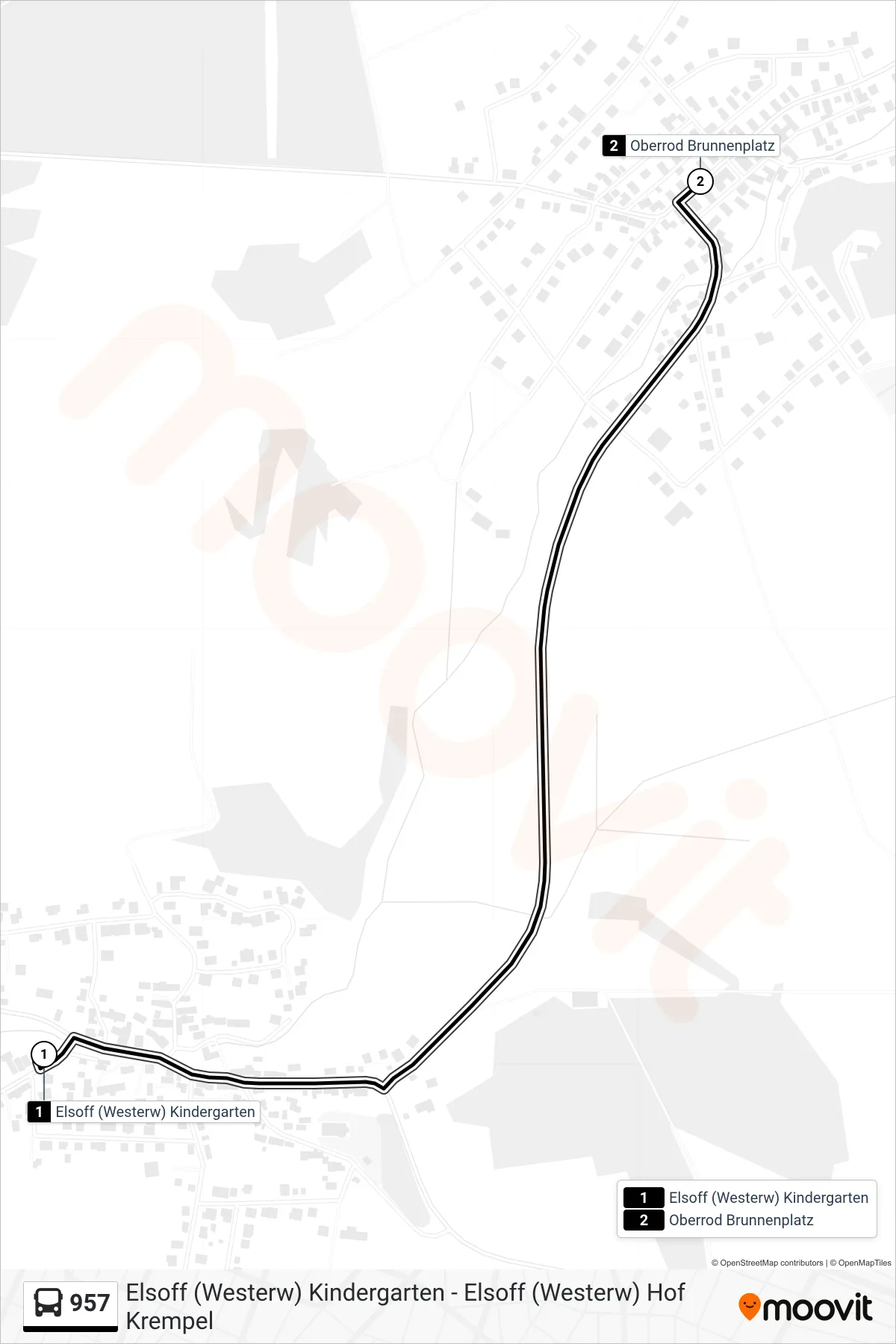 957 bus Line (Oberrod Brunnenplatz) route and stops on a map