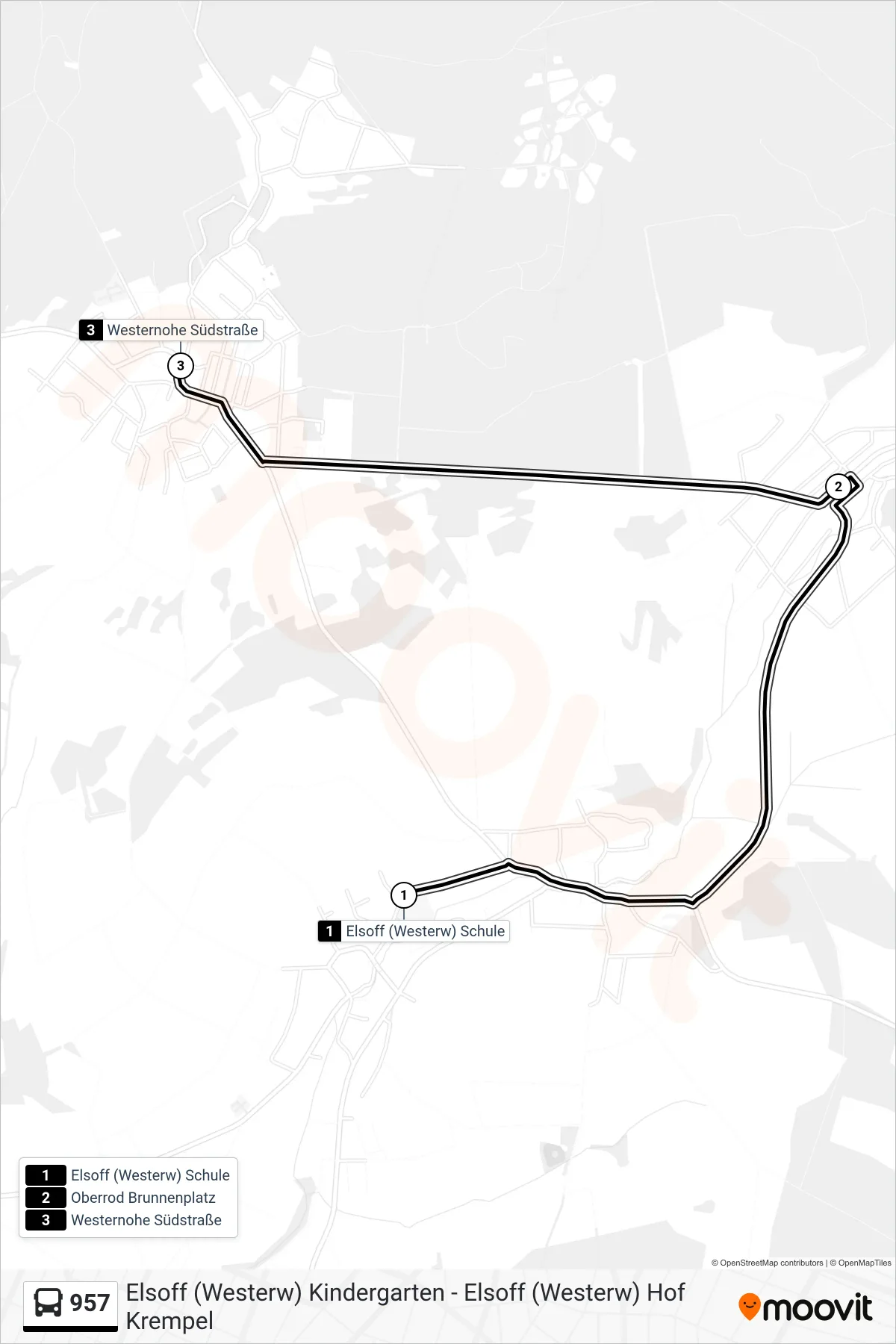 957 bus Line (Westernohe Südstraße) route and stops on a map