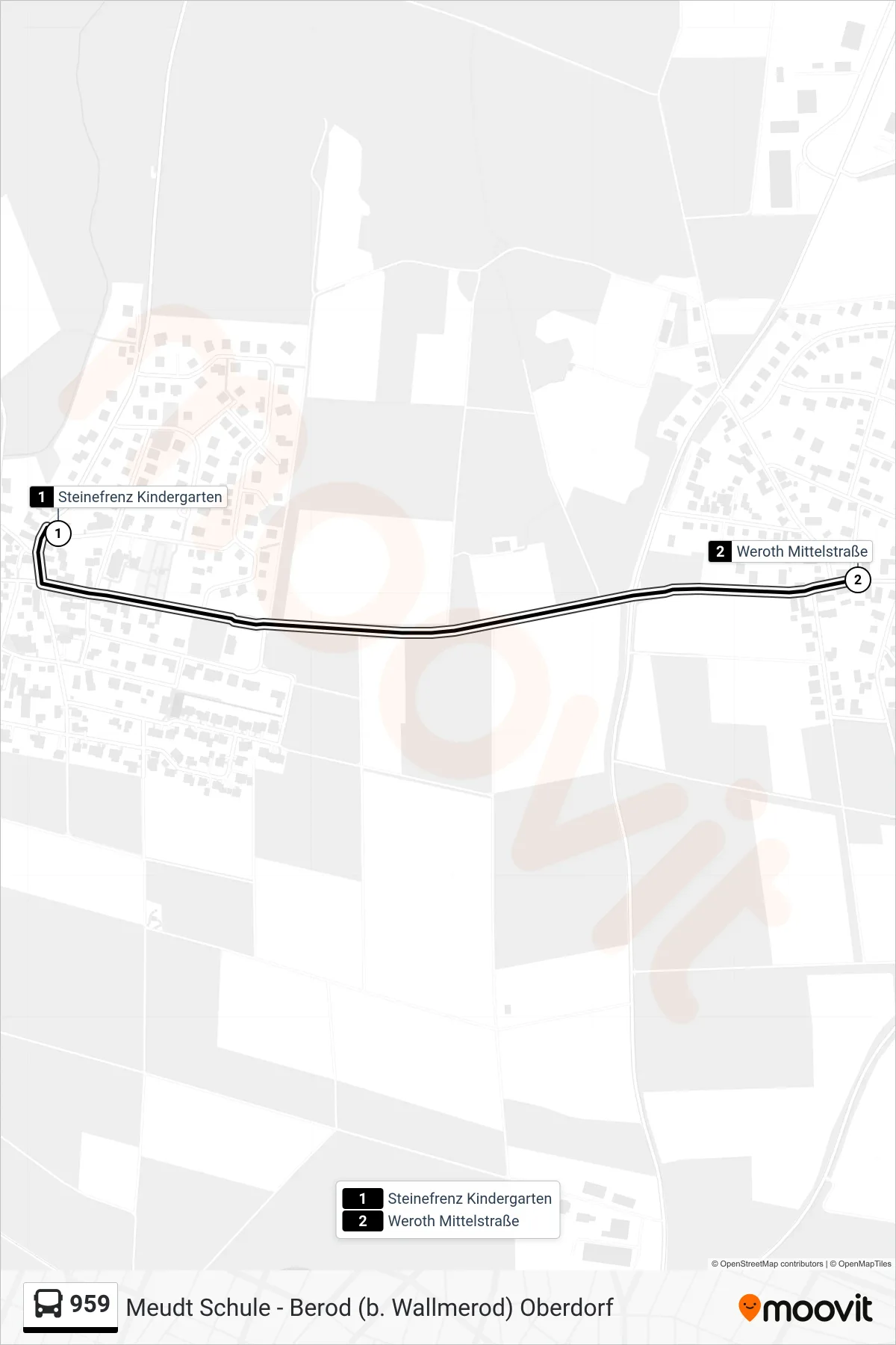 959 bus Line (Weroth Mittelstraße) route and stops on a map