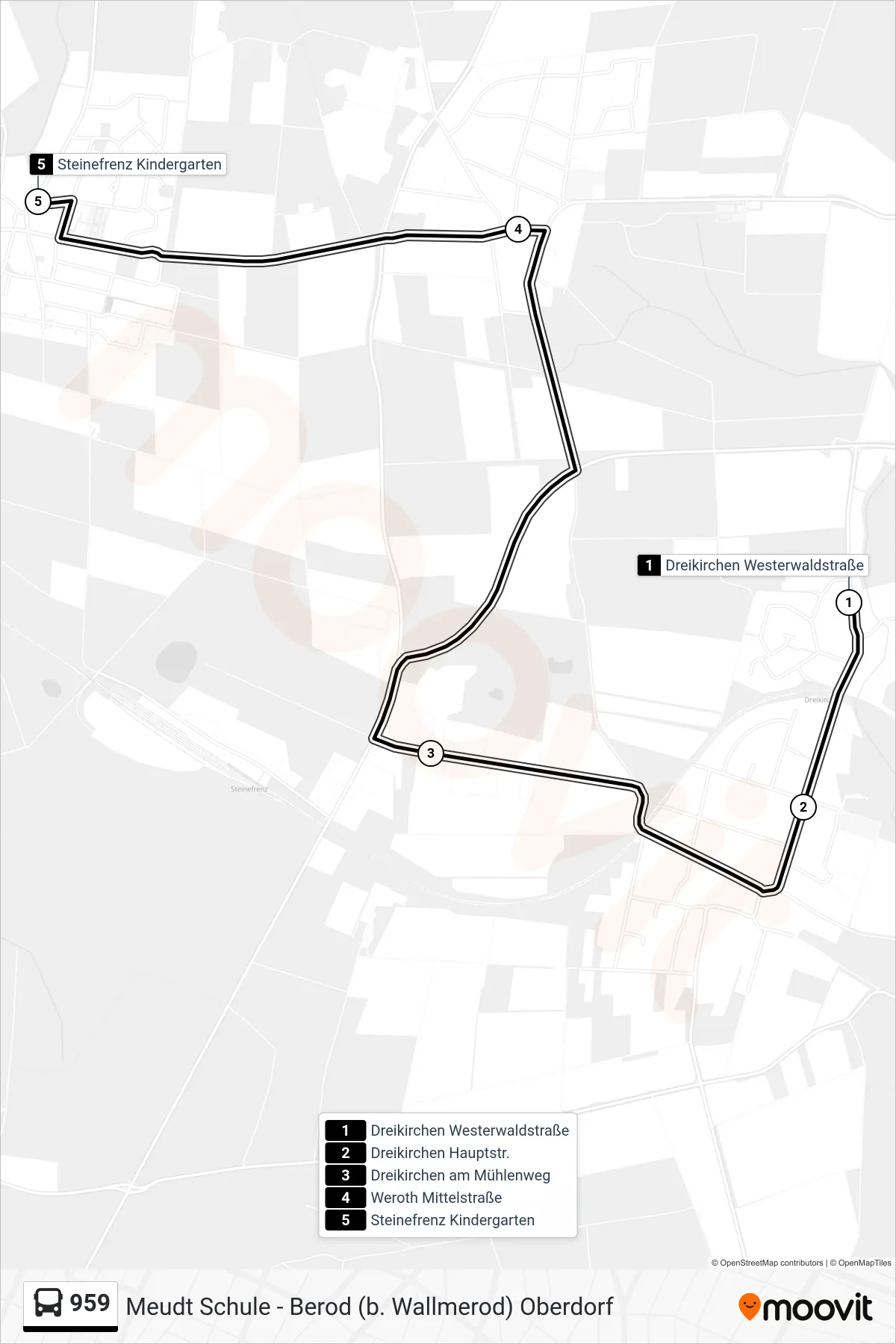 959 bus Line (Steinefrenz Kindergarten) route and stops on a map