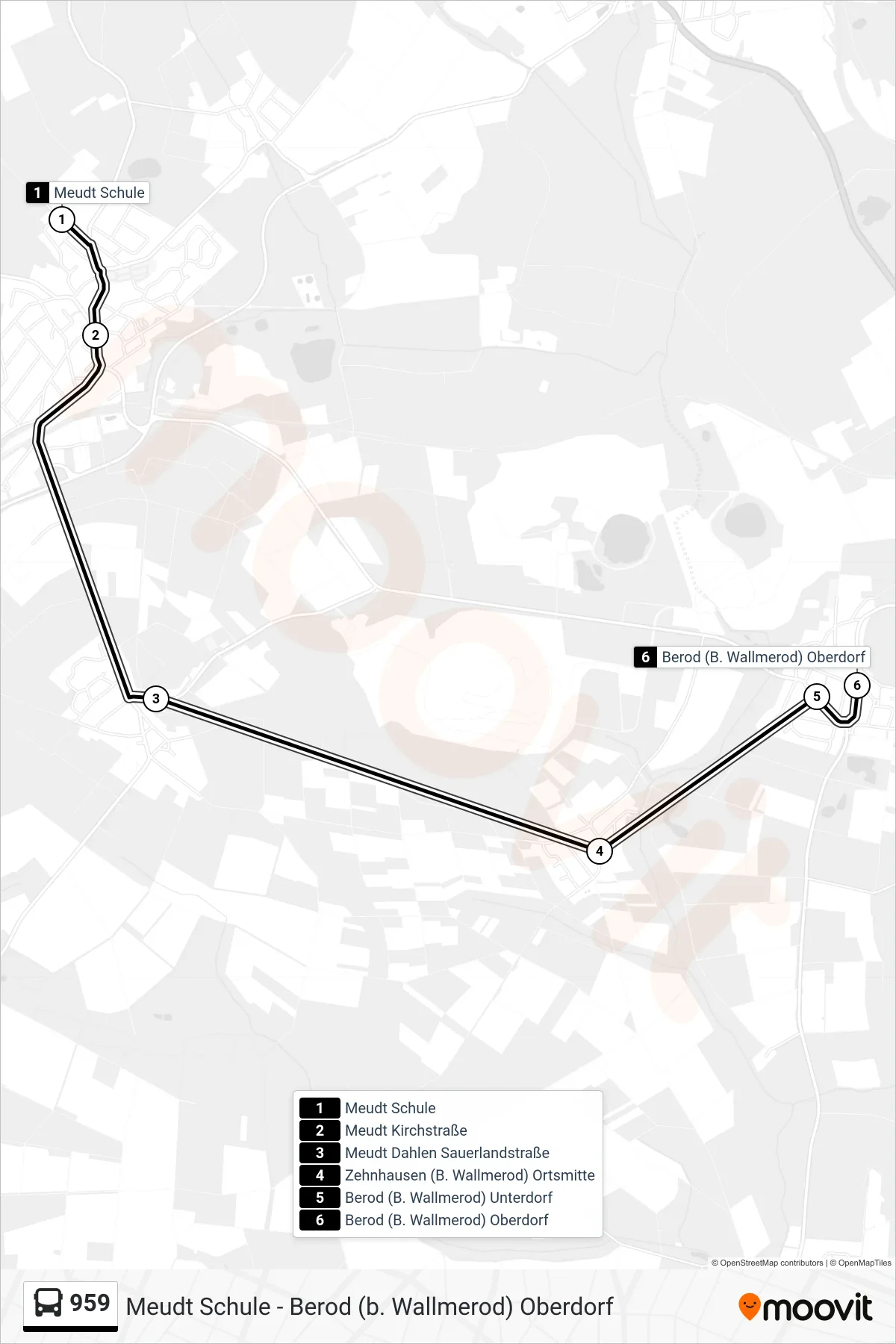 Linie 959 (Bus) Richtung Berod (B. Wallmerod) Oberdorf: Route und Haltestellen auf der Karte