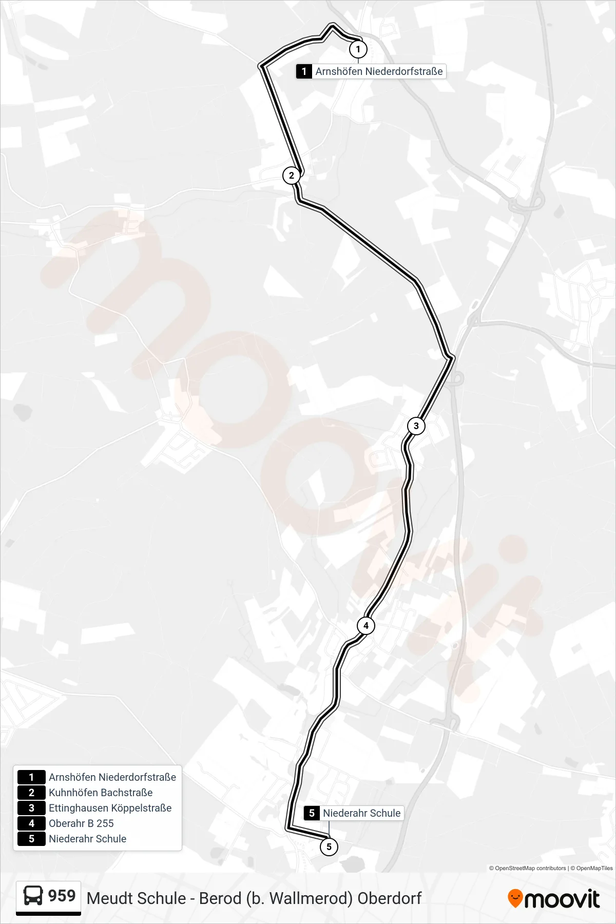 959 bus Line (Niederahr Schule) route and stops on a map