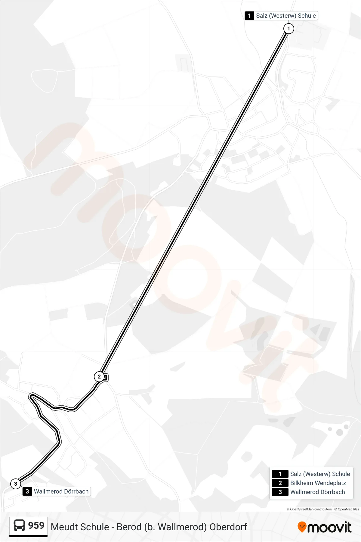 959 bus Line (Wallmerod Dörrbach) route and stops on a map