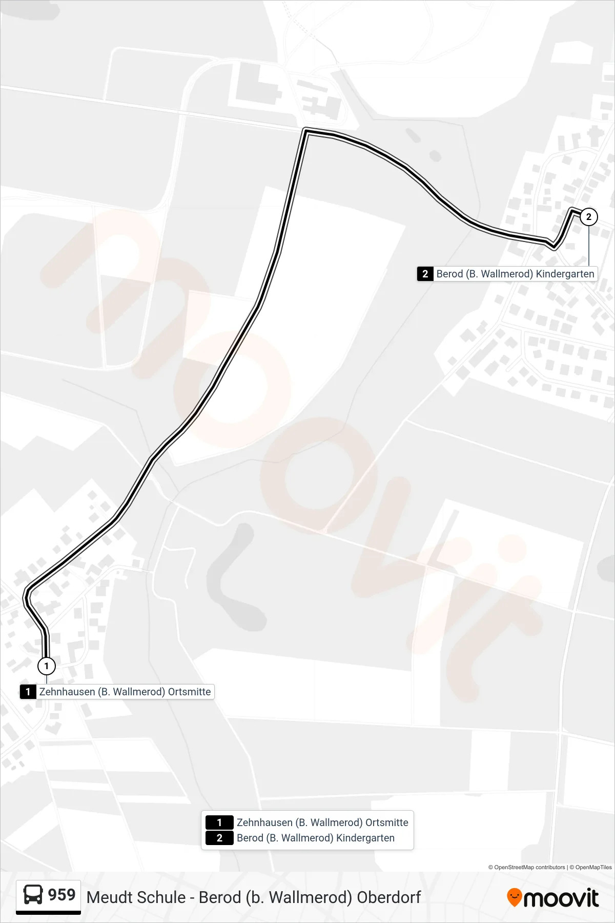 959 bus Line (Berod (B. Wallmerod) Kindergarten) route and stops on a map