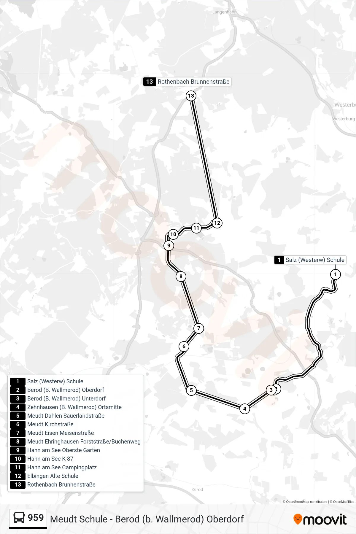 959 bus Line (Rothenbach Brunnenstraße) route and stops on a map