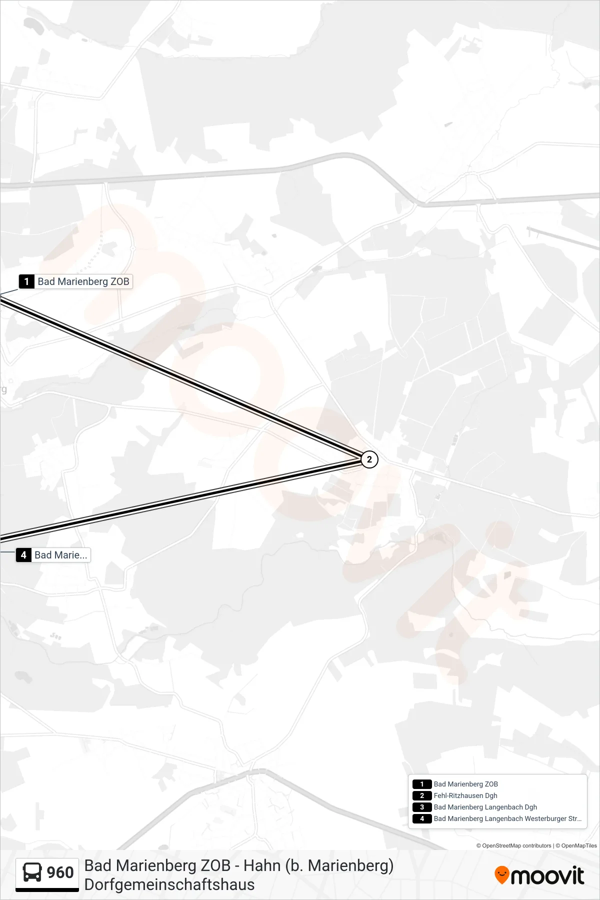 Linie 960 (Bus) Richtung Bad Marienberg Langenbach Westerburger Straße: Route und Haltestellen auf der Karte