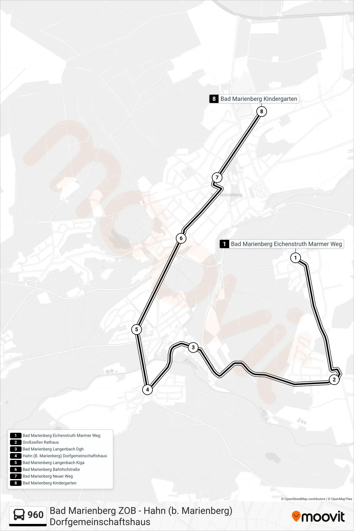 960 bus Line (Bad Marienberg Kindergarten) route and stops on a map